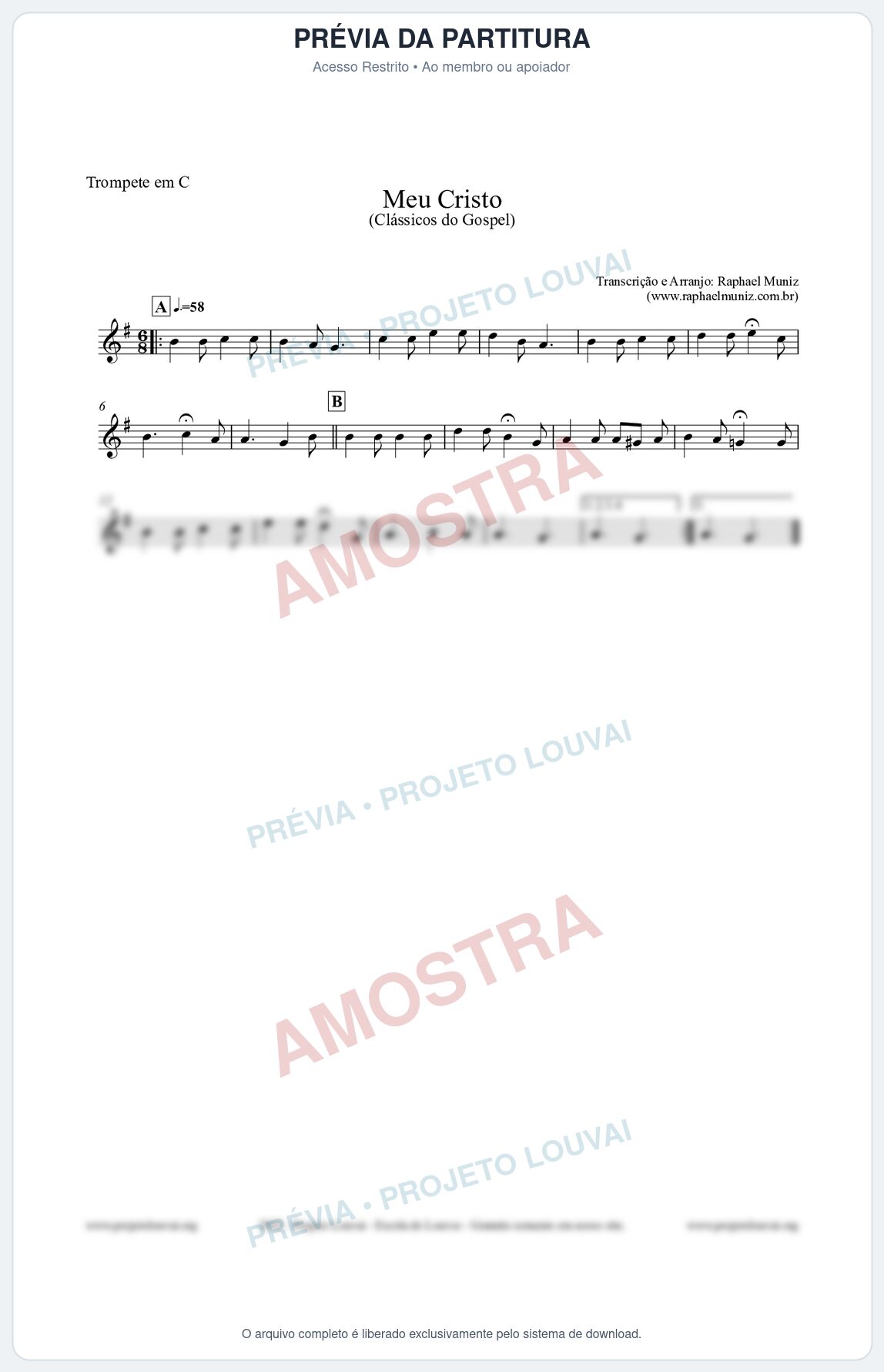 Prévia protegida da primeira página da partitura Partitura para Trompete em C - Meu Cristo - Harpa Cristã nº32 - Clássicos do Gospel