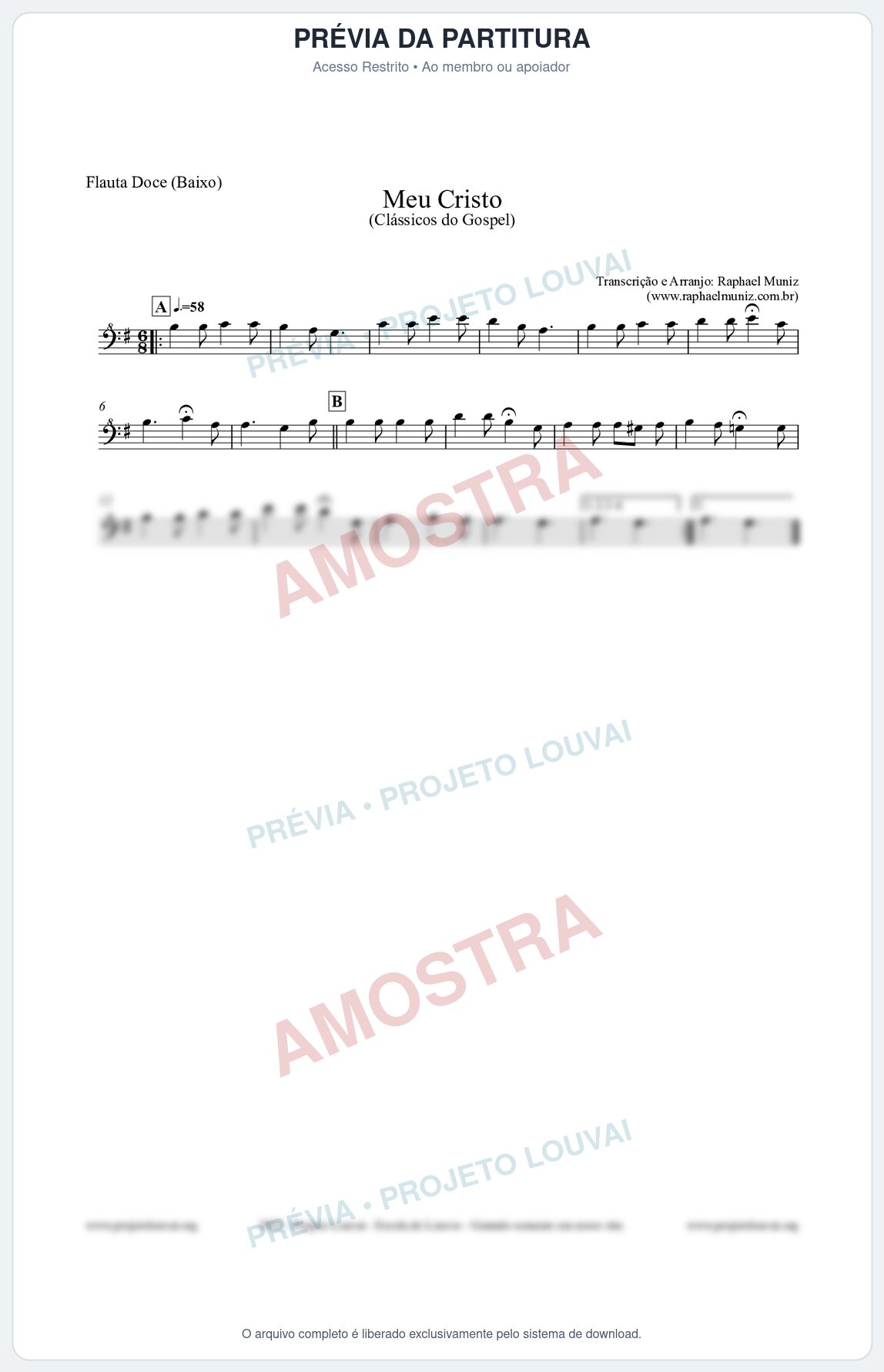 Prévia protegida da primeira página da partitura Partitura para Flauta Doce (Baixo) - Meu Cristo - Harpa Cristã nº32 - Clássicos do Gospel