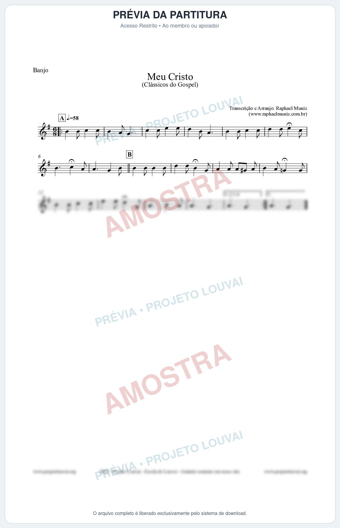 Prévia protegida da primeira página da partitura Partitura para Banjo - Meu Cristo - Harpa Cristã nº32 - Clássicos do Gospel