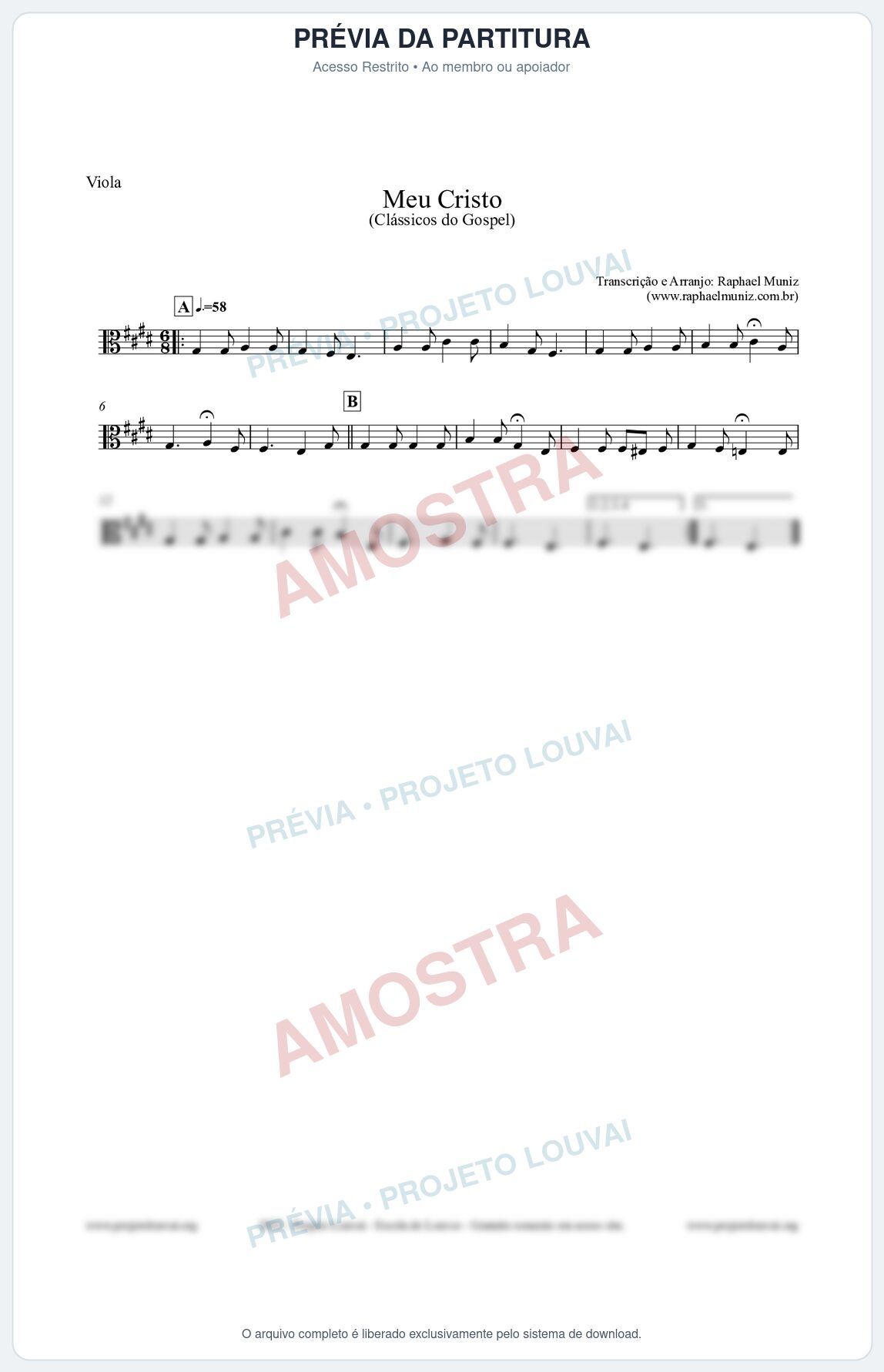 Prévia protegida da primeira página da partitura Partitura para Viola - Meu Cristo - Harpa Cristã nº32 - Clássicos do Gospel