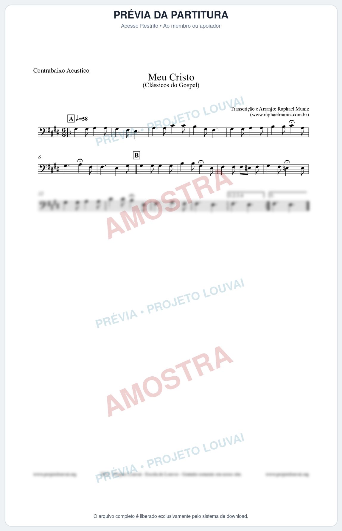 Prévia protegida da primeira página da partitura Partitura para Contrabaixo Acústico - Meu Cristo - Harpa Cristã nº32 - Clássicos do Gospel