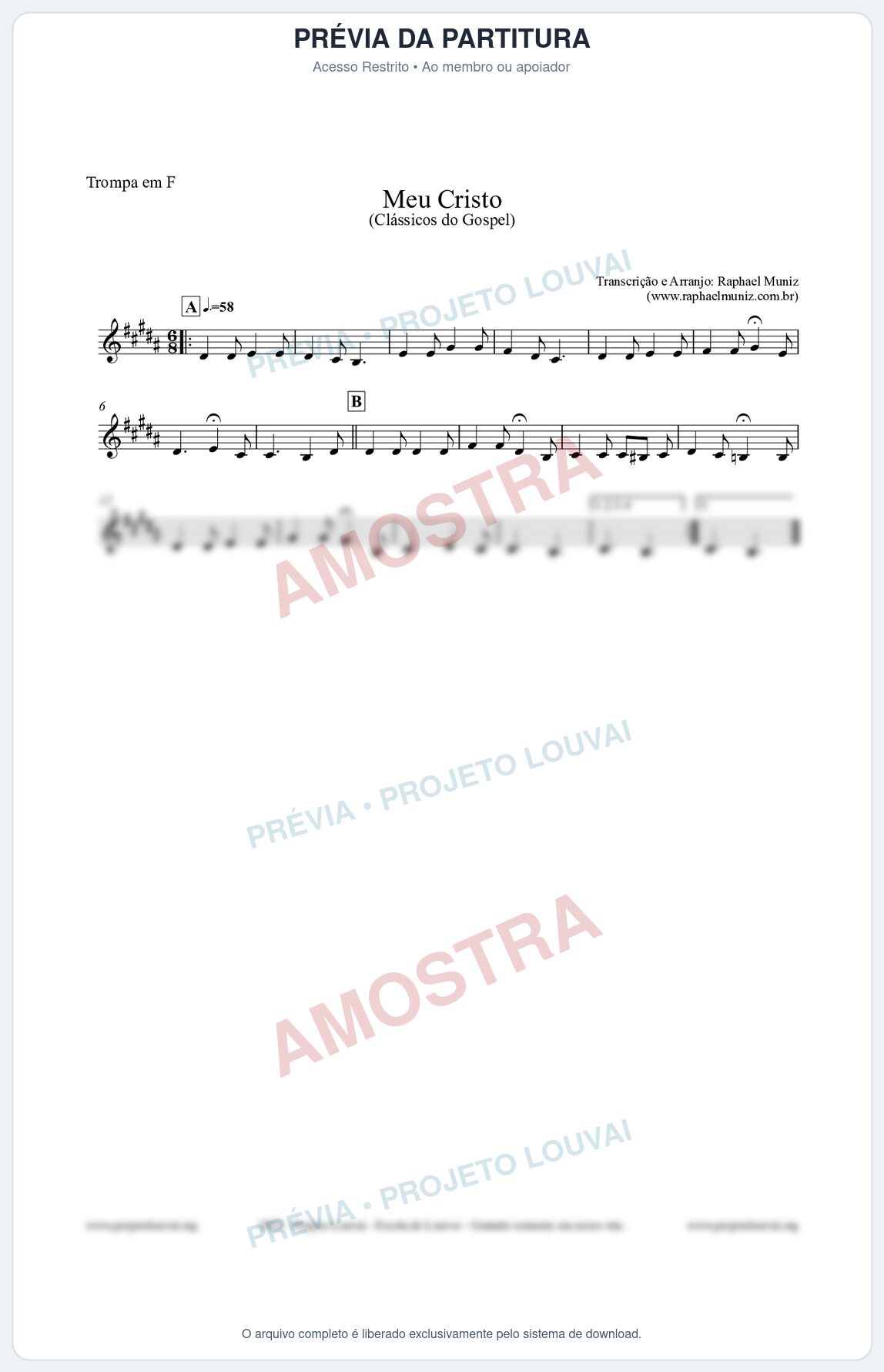 Prévia protegida da primeira página da partitura Partitura para Trompa em F - Meu Cristo - Harpa Cristã nº32 - Clássicos do Gospel