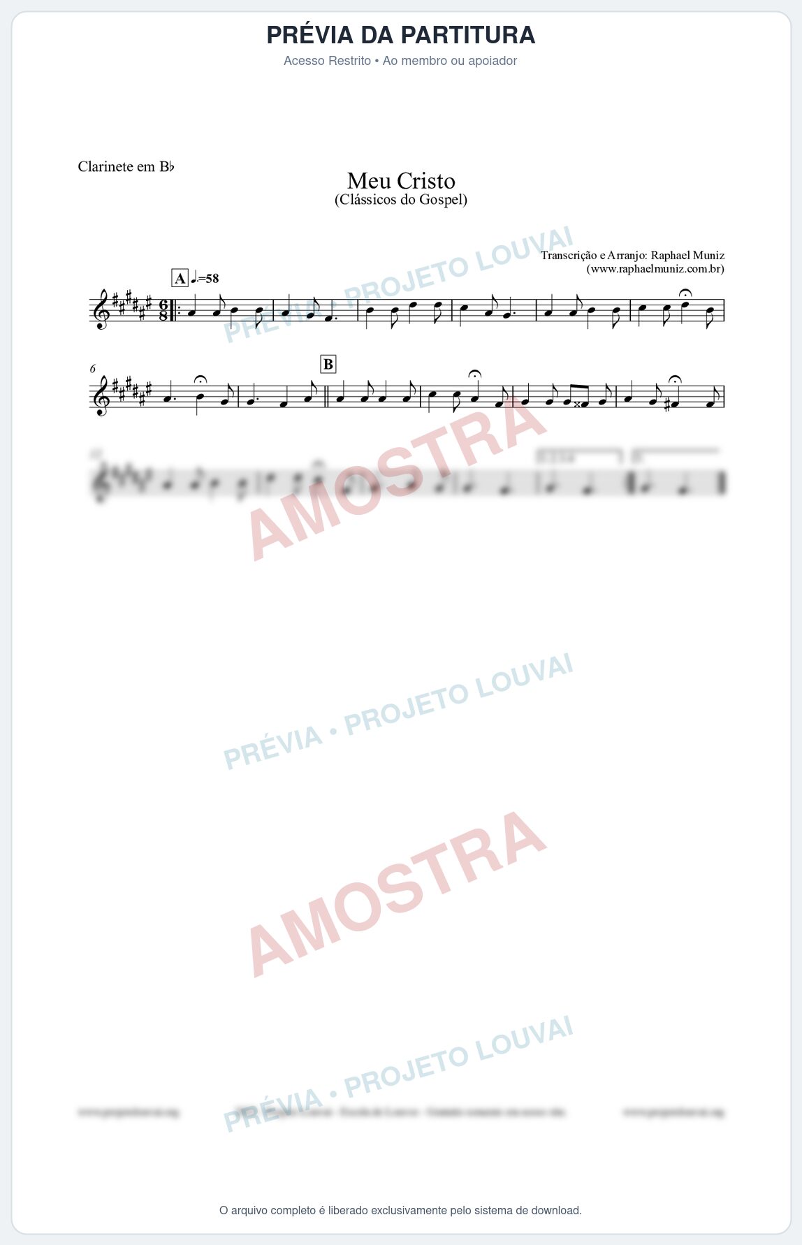 Prévia protegida da primeira página da partitura Partitura para Clarinete em Bb - Meu Cristo - Harpa Cristã nº32 - Clássicos do Gospel