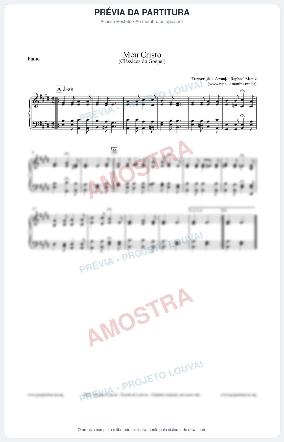 Prévia protegida da primeira página da partitura Partitura para Piano - Meu Cristo - Harpa Cristã nº32 - Clássicos do Gospel