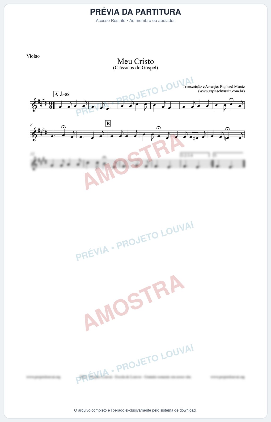 Prévia protegida da primeira página da partitura Partitura para Violão - Meu Cristo - Harpa Cristã nº32 - Clássicos do Gospel