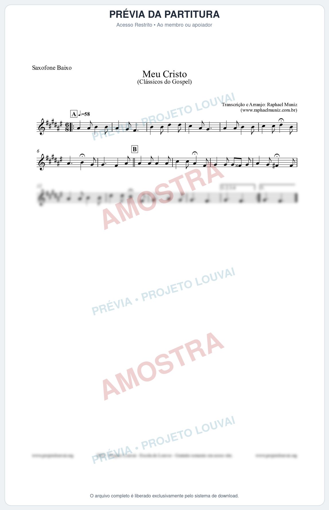 Prévia protegida da primeira página da partitura Partitura para Saxofone Baixo - Meu Cristo - Harpa Cristã nº32 - Clássicos do Gospel