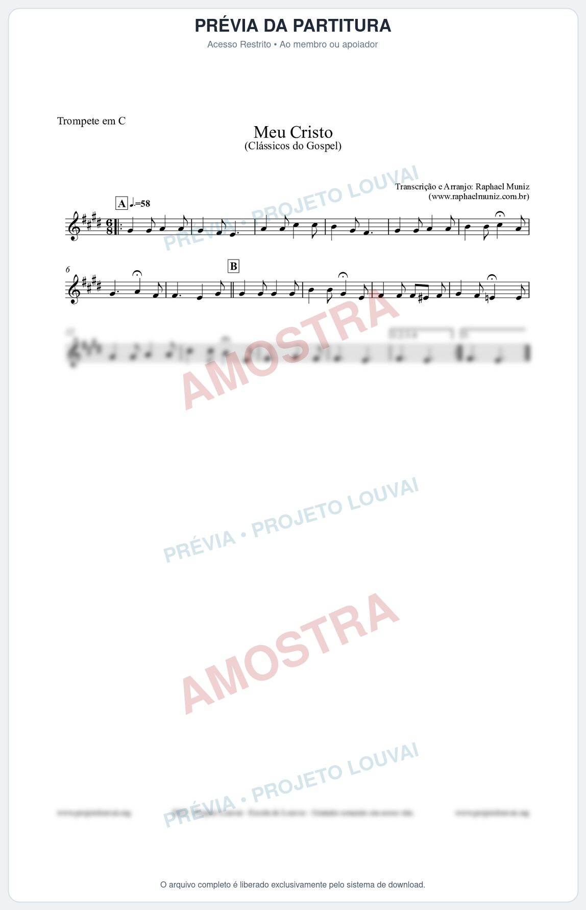 Prévia protegida da primeira página da partitura Partitura para Trompete em C - Meu Cristo - Harpa Cristã nº32 - Clássicos do Gospel