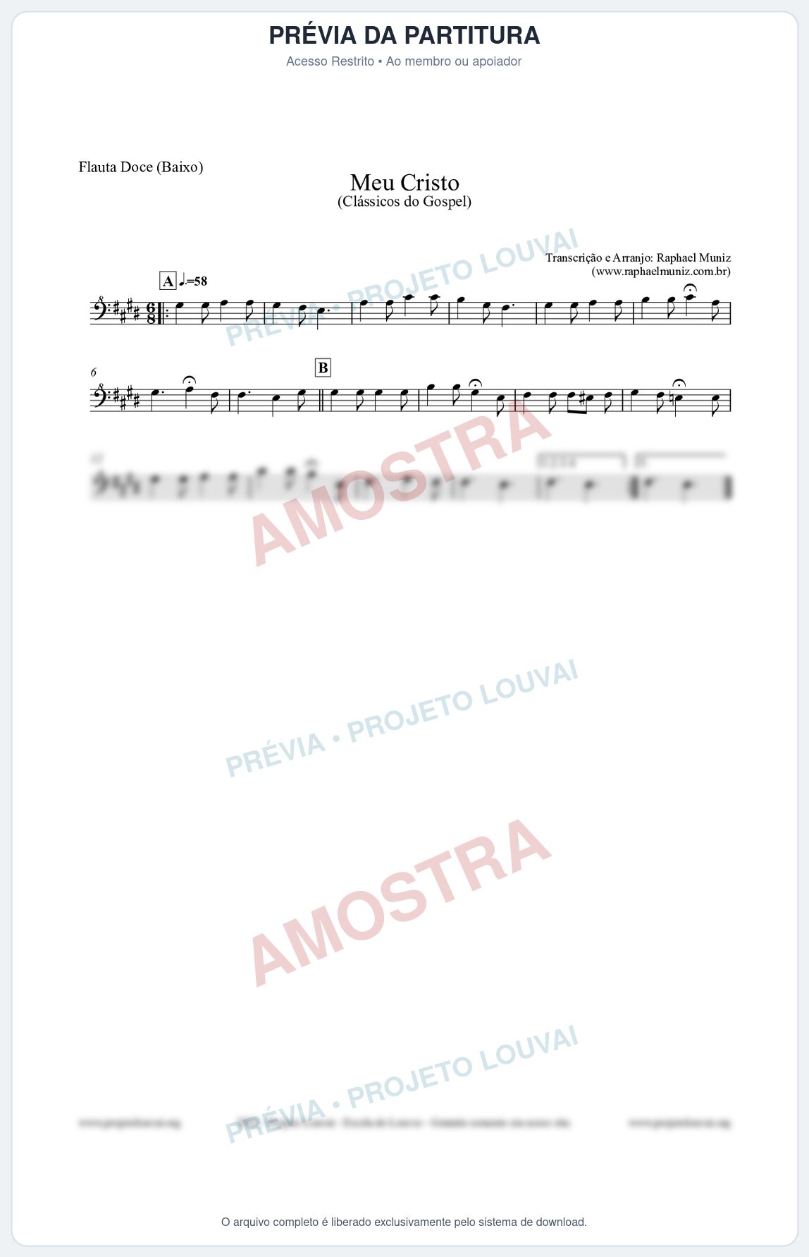 Prévia protegida da primeira página da partitura Partitura para Flauta Doce (Baixo) - Meu Cristo - Harpa Cristã nº32 - Clássicos do Gospel