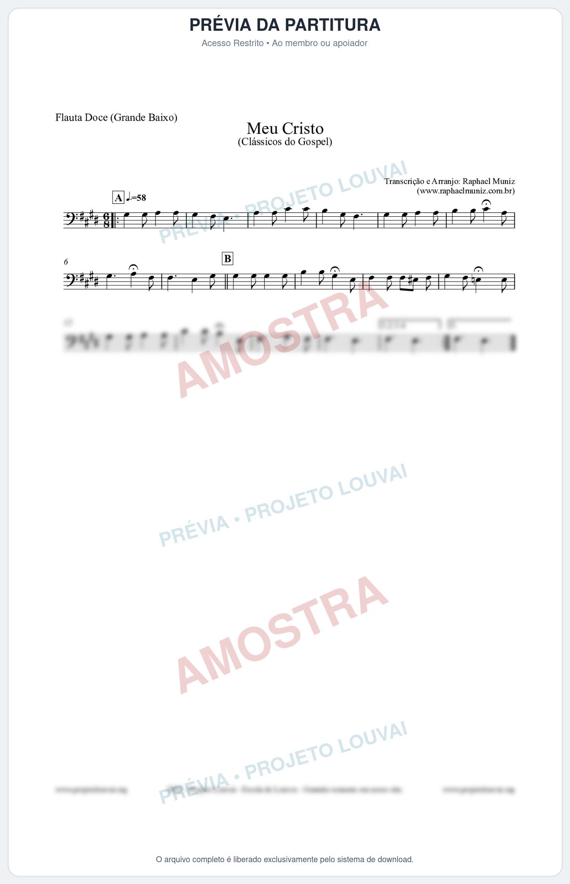 Prévia protegida da primeira página da partitura Partitura para Flauta Doce (Grande Baixo) - Meu Cristo - Harpa Cristã nº32 - Clássicos do Gospel