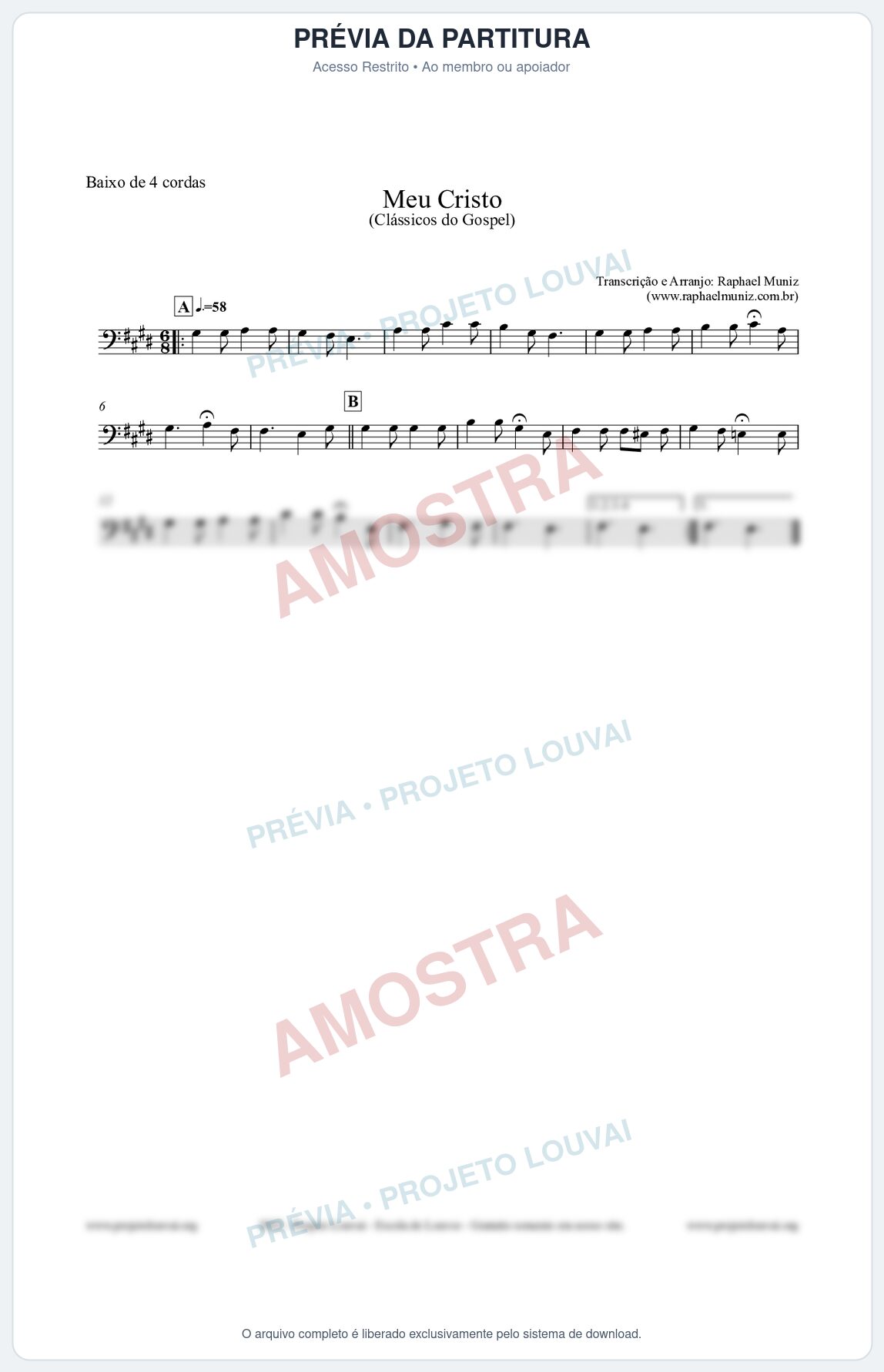 Prévia protegida da primeira página da partitura Partitura para Baixo de 4 cordas - Meu Cristo - Harpa Cristã nº32 - Clássicos do Gospel