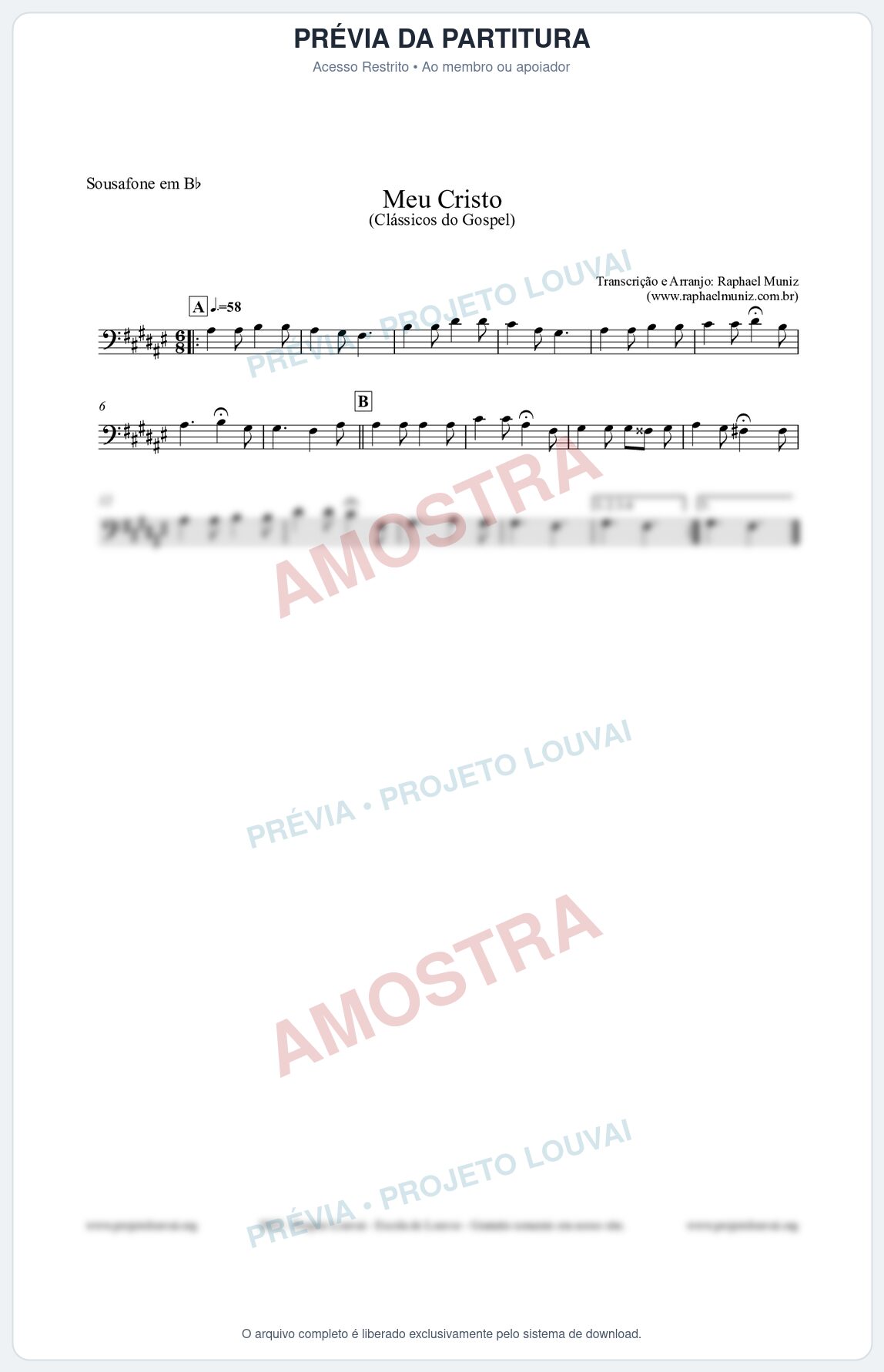 Prévia protegida da primeira página da partitura Partitura para Sousafone em Bb - Meu Cristo - Harpa Cristã nº32 - Clássicos do Gospel