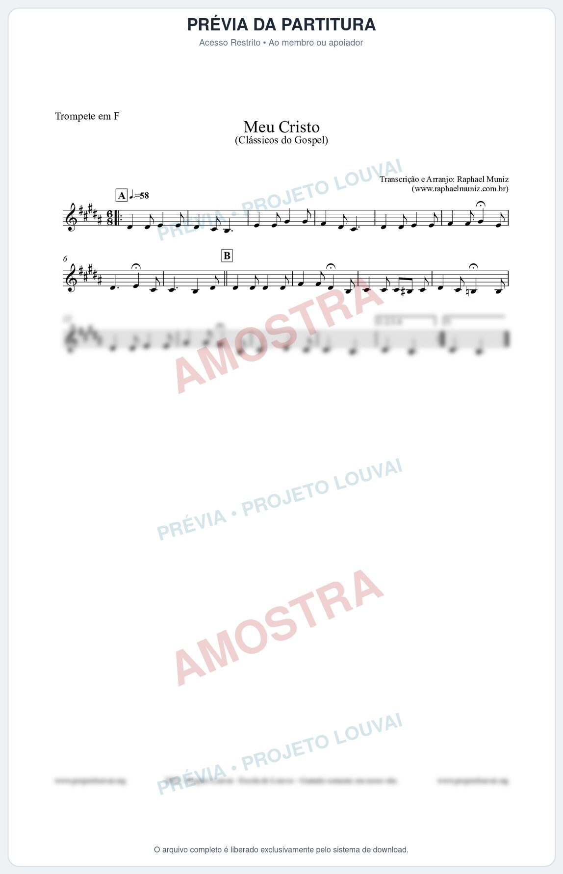 Prévia protegida da primeira página da partitura Partitura para Trompete em F - Meu Cristo - Harpa Cristã nº32 - Clássicos do Gospel