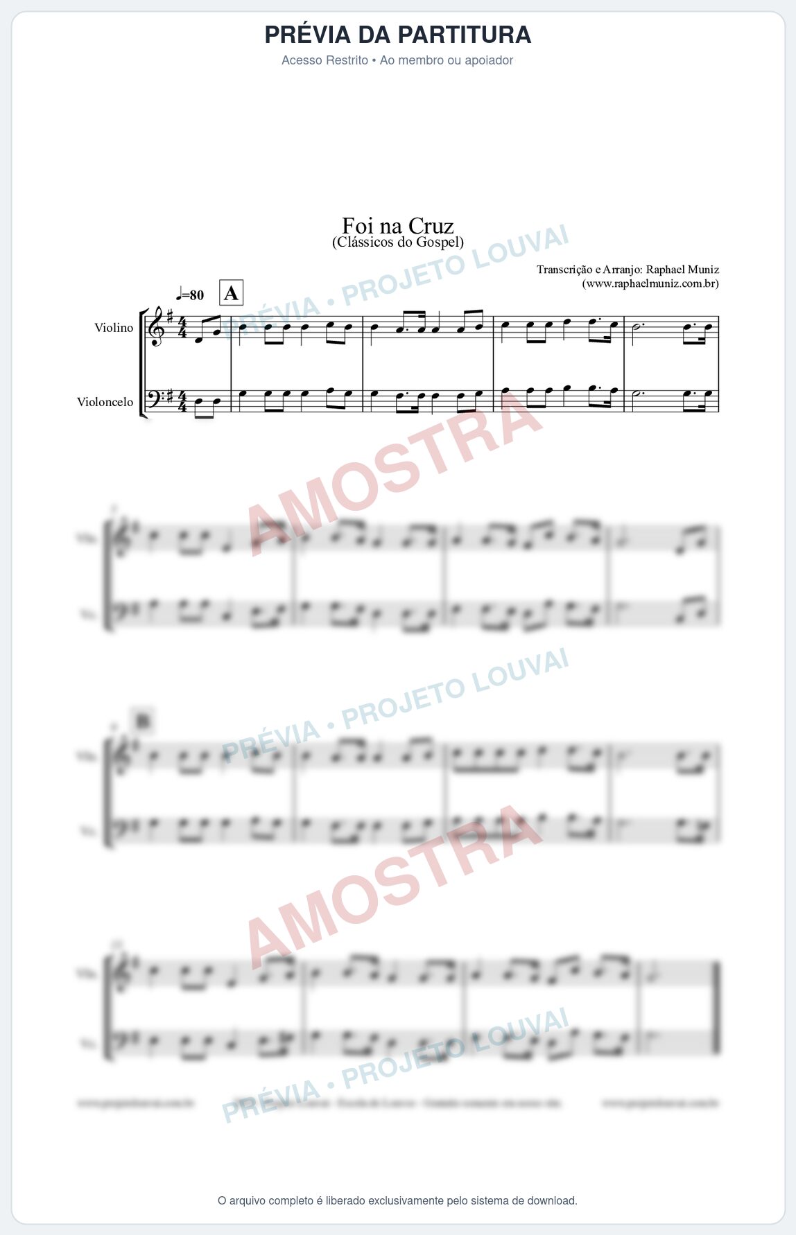 Prévia protegida da primeira página da partitura Partitura para Dueto (Violino e Violoncelo) - Foi na Cruz - Harpa Cristã nº 15  - Clássicos do Gospe