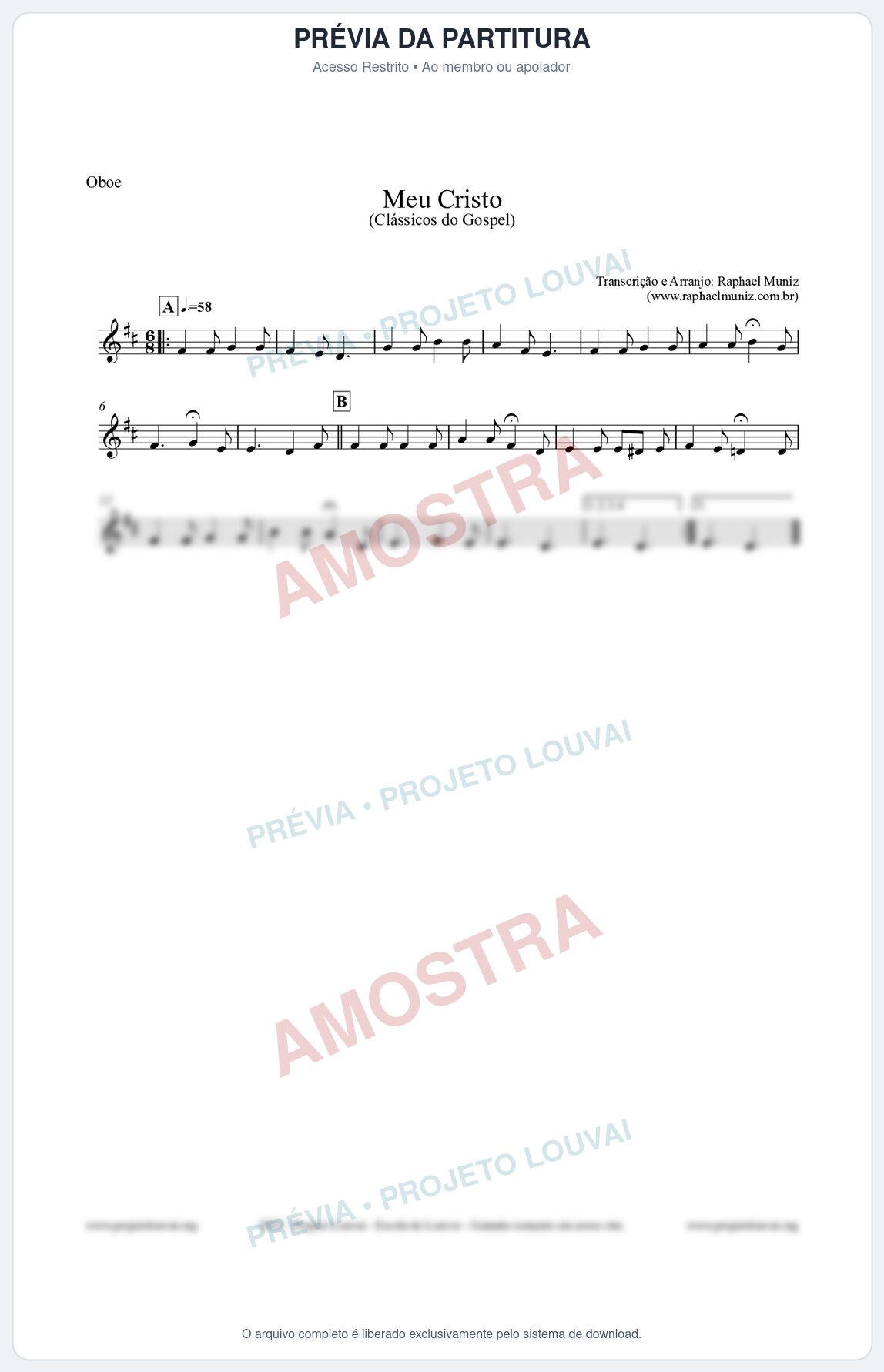 Prévia protegida da primeira página da partitura Partitura para Oboé - Meu Cristo - Harpa Cristã nº32 - Clássicos do Gospel