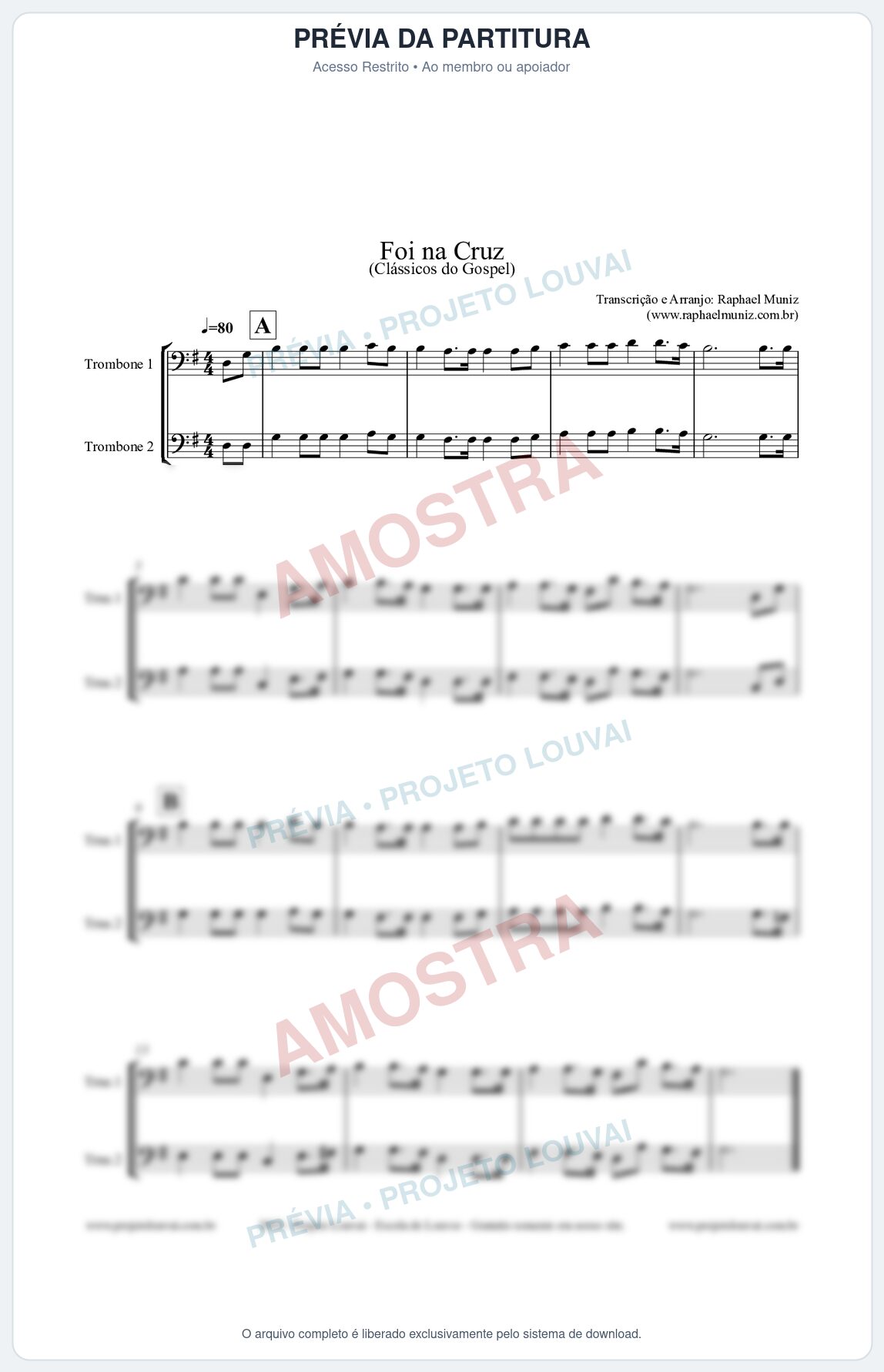 Prévia protegida da primeira página da partitura Partitura para Dueto (Trombone 1 e Trombone 2) - Foi na Cruz - Harpa Cristã nº 15  - Clássicos do Go