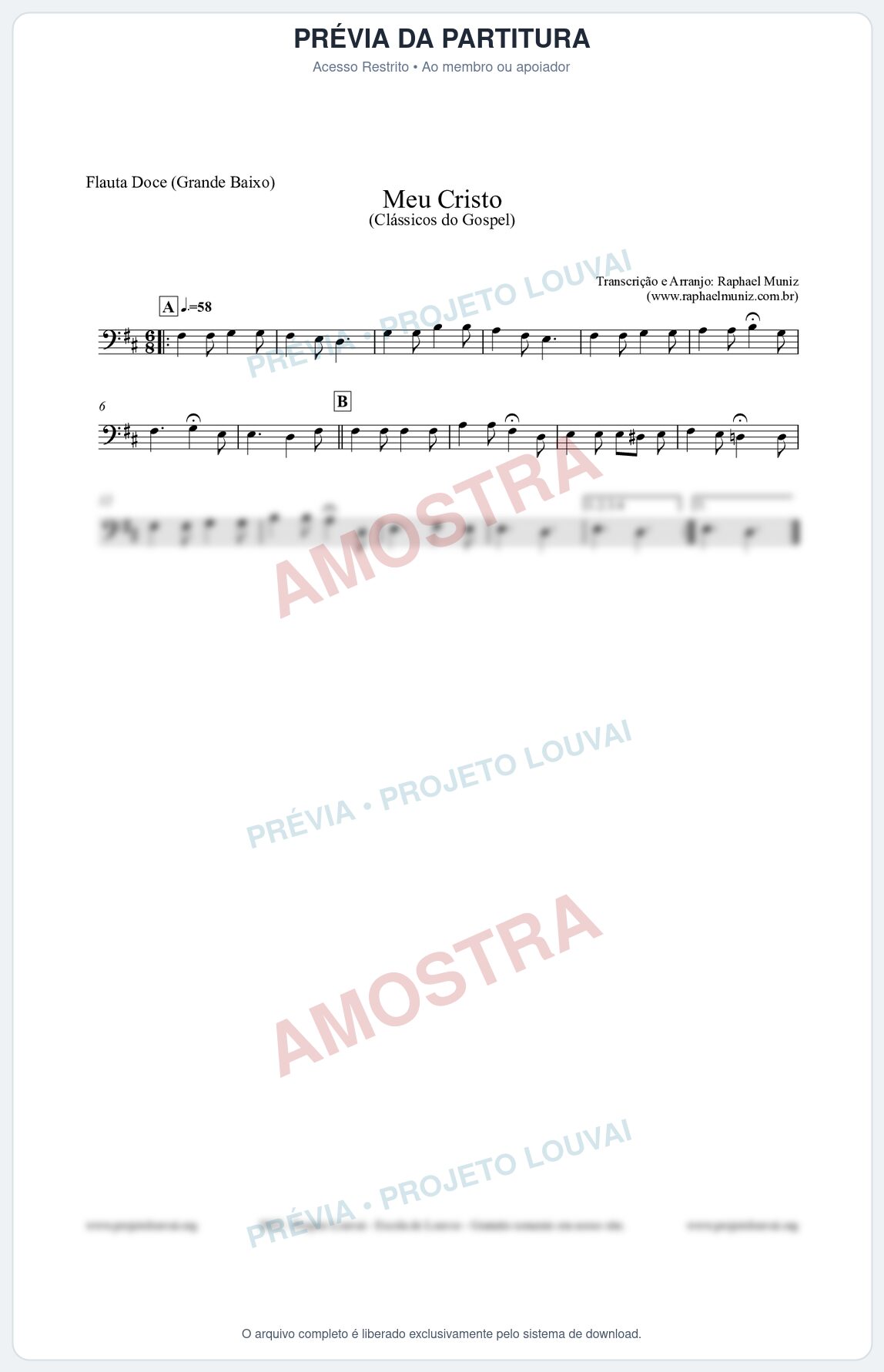 Prévia protegida da primeira página da partitura Partitura para Flauta Doce (Grande Baixo) - Meu Cristo - Harpa Cristã nº32 - Clássicos do Gospel