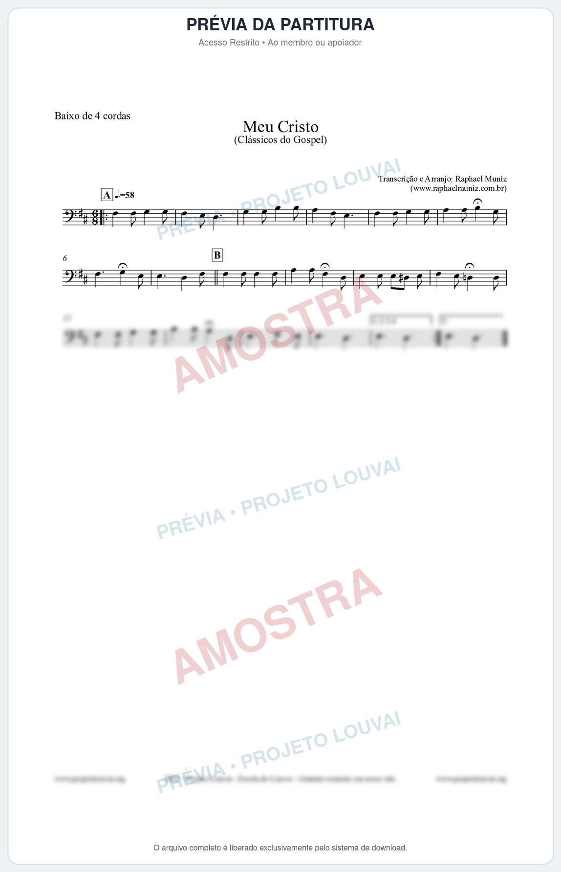 Prévia protegida da primeira página da partitura Partitura para Baixo de 4 cordas - Meu Cristo - Harpa Cristã nº32 - Clássicos do Gospel