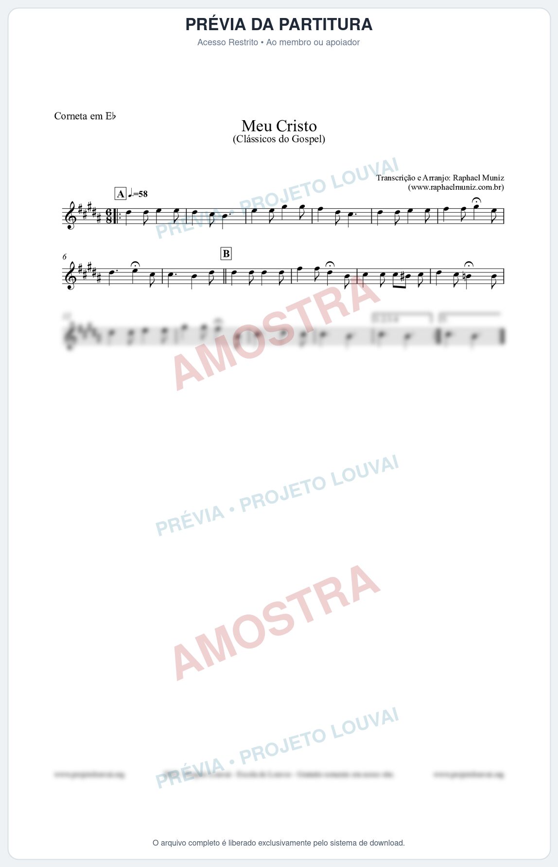 Prévia protegida da primeira página da partitura Partitura para Corneta em Eb - Meu Cristo - Harpa Cristã nº32 - Clássicos do Gospel