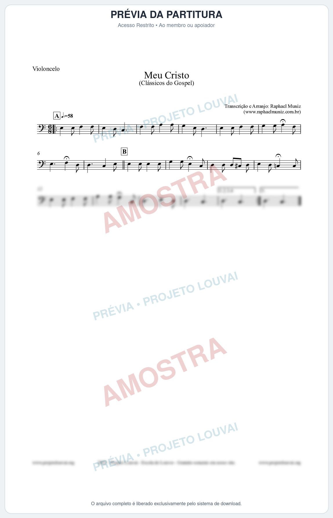 Prévia protegida da primeira página da partitura Partitura para Violoncelo - Meu Cristo - Harpa Cristã nº32 - Clássicos do Gospel