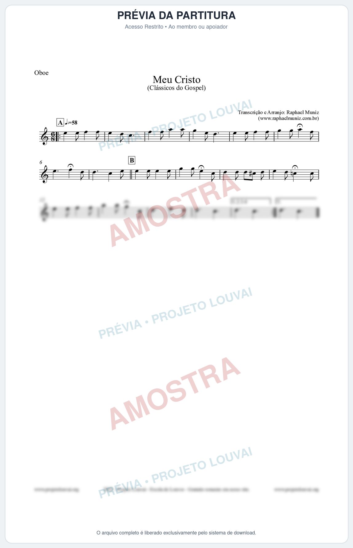 Prévia protegida da primeira página da partitura Partitura para Oboé - Meu Cristo - Harpa Cristã nº32 - Clássicos do Gospel