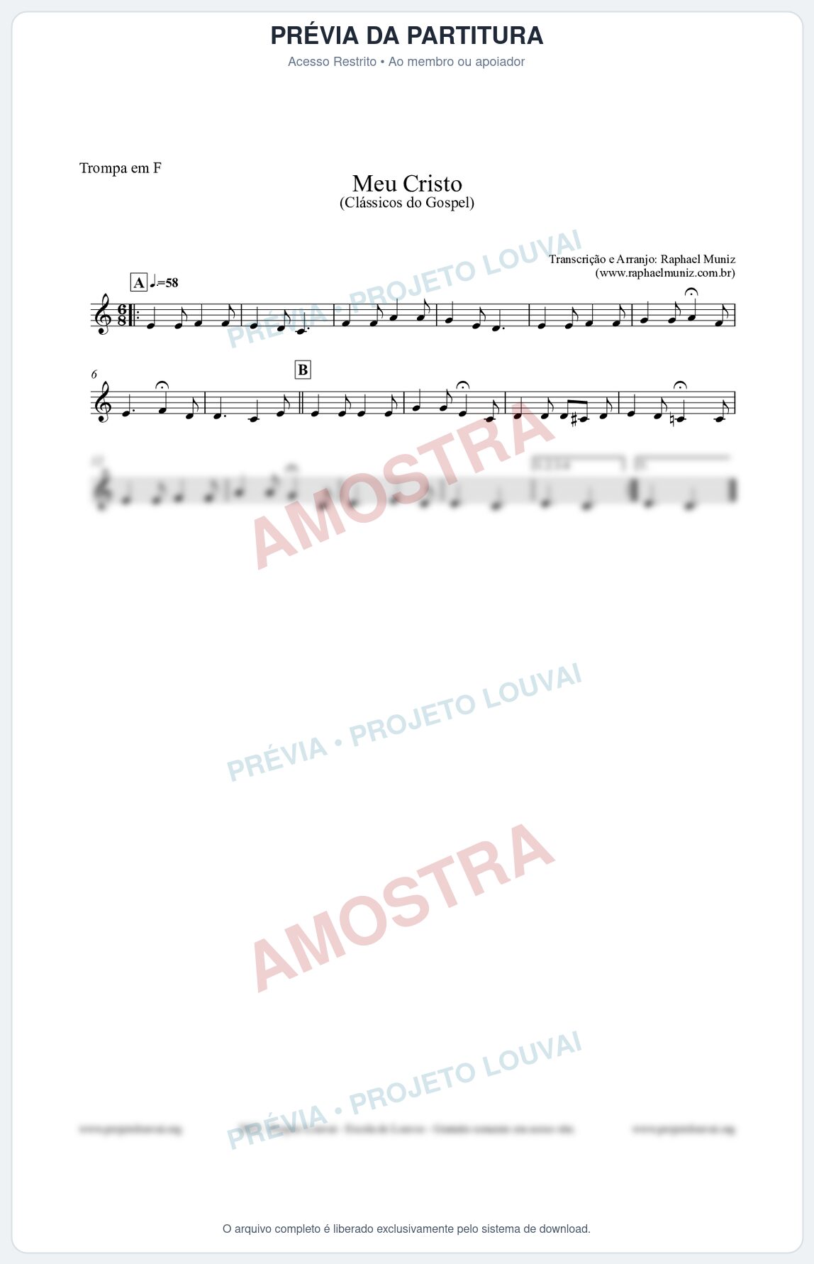 Prévia protegida da primeira página da partitura Partitura para Trompa em F - Meu Cristo - Harpa Cristã nº32 - Clássicos do Gospel