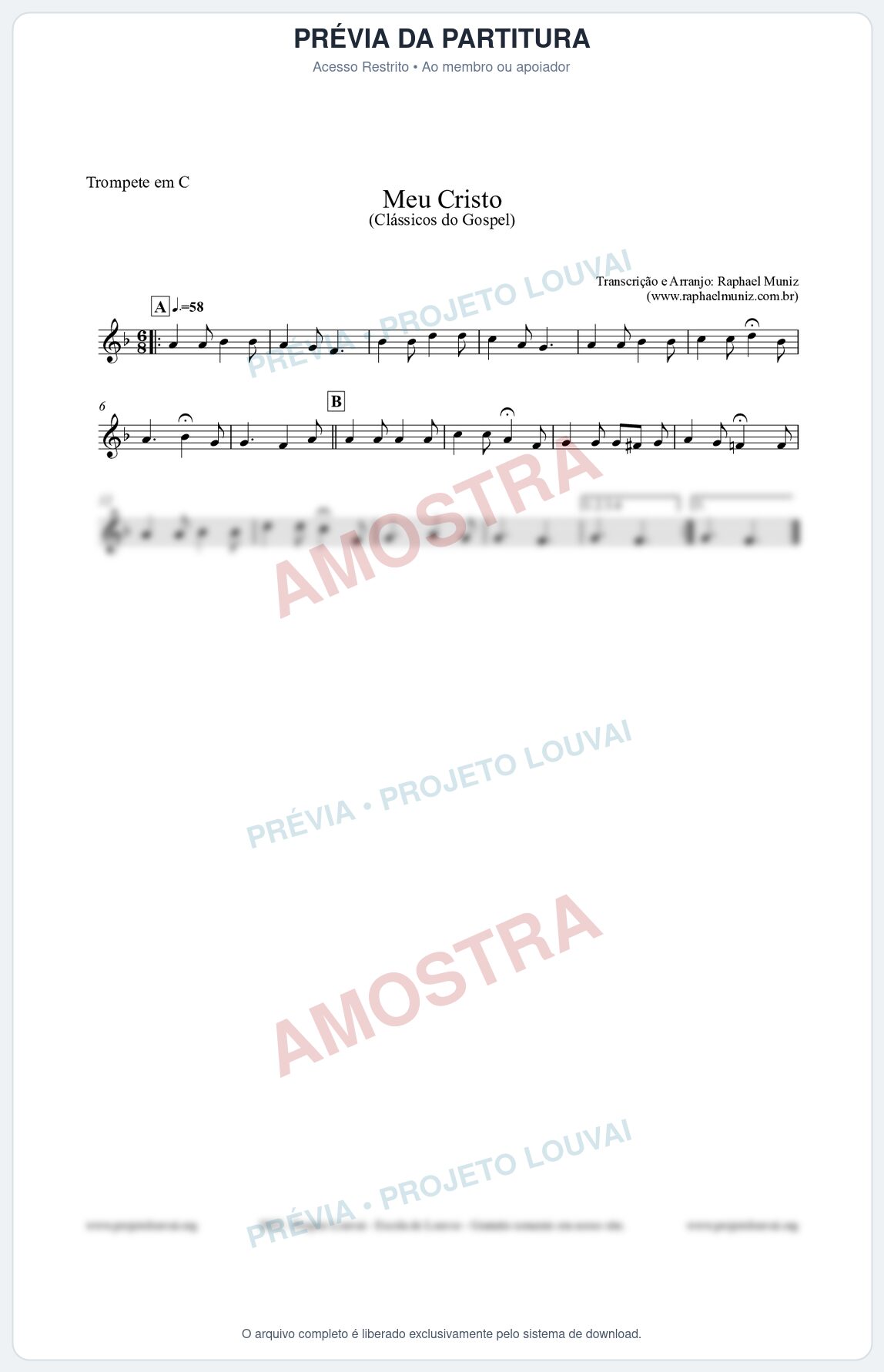 Prévia protegida da primeira página da partitura Partitura para Trompete em C - Meu Cristo - Harpa Cristã nº32 - Clássicos do Gospel