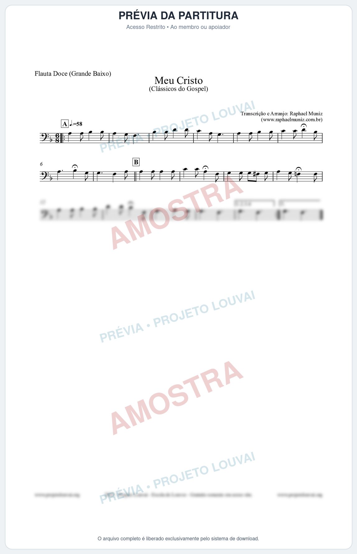 Prévia protegida da primeira página da partitura Partitura para Flauta Doce (Grande Baixo) - Meu Cristo - Harpa Cristã nº32 - Clássicos do Gospel