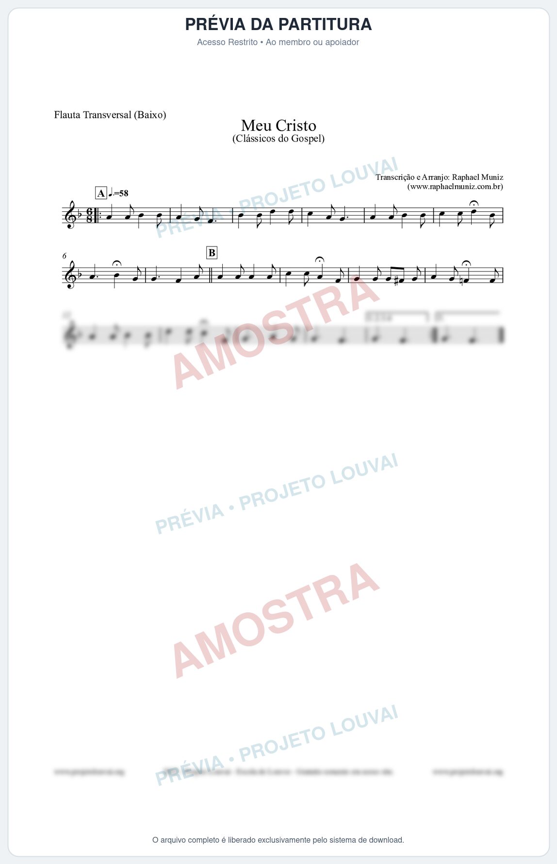 Prévia protegida da primeira página da partitura Partitura para Flauta Transversal (Baixo) - Meu Cristo - Harpa Cristã nº32 - Clássicos do Gospel