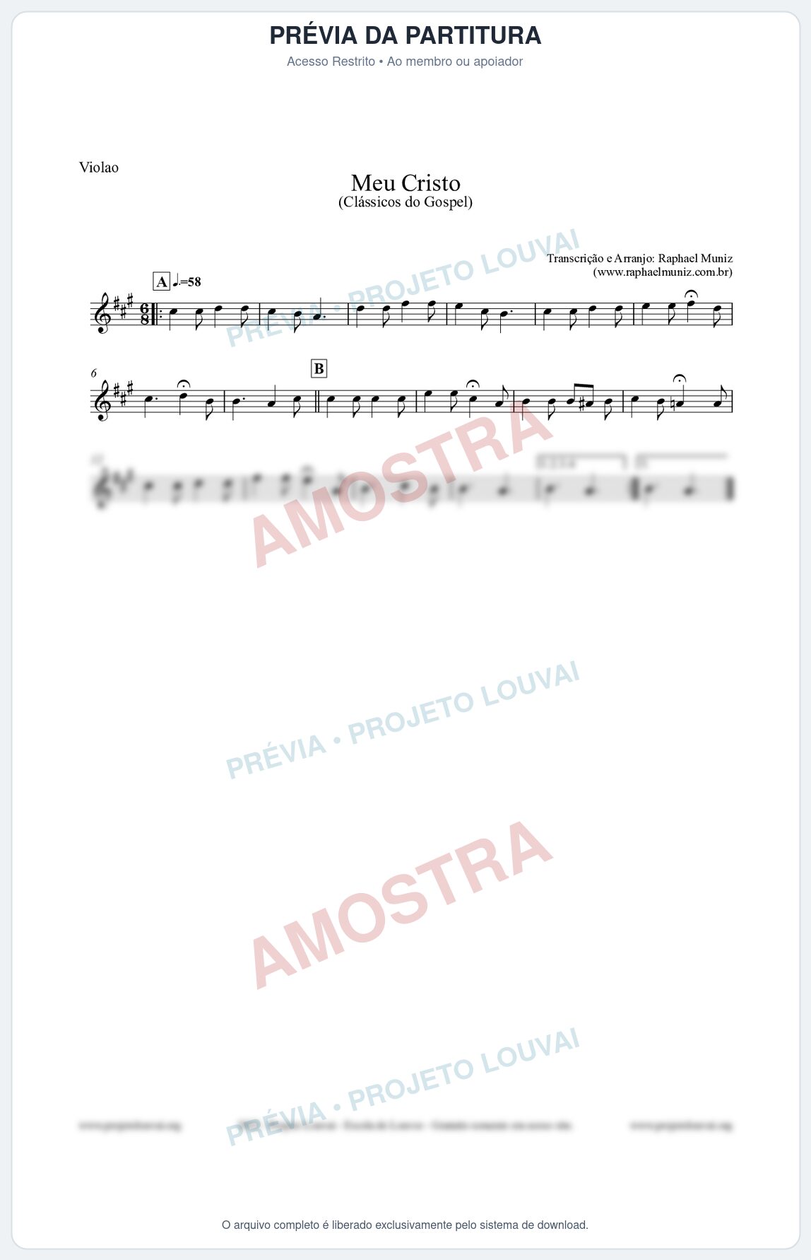 Prévia protegida da primeira página da partitura Partitura para Violão - Meu Cristo - Harpa Cristã nº32 - Clássicos do Gospel