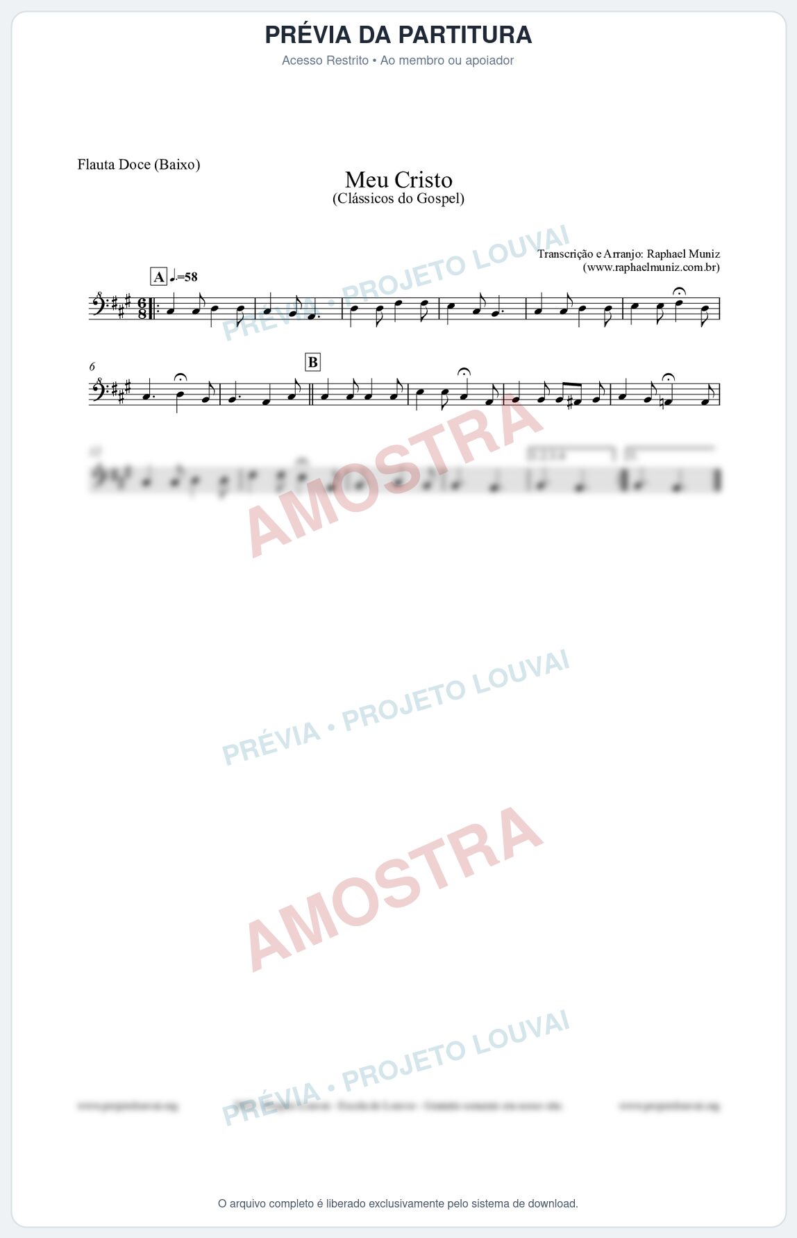 Prévia protegida da primeira página da partitura Partitura para Flauta Doce (Baixo) - Meu Cristo - Harpa Cristã nº32 - Clássicos do Gospel