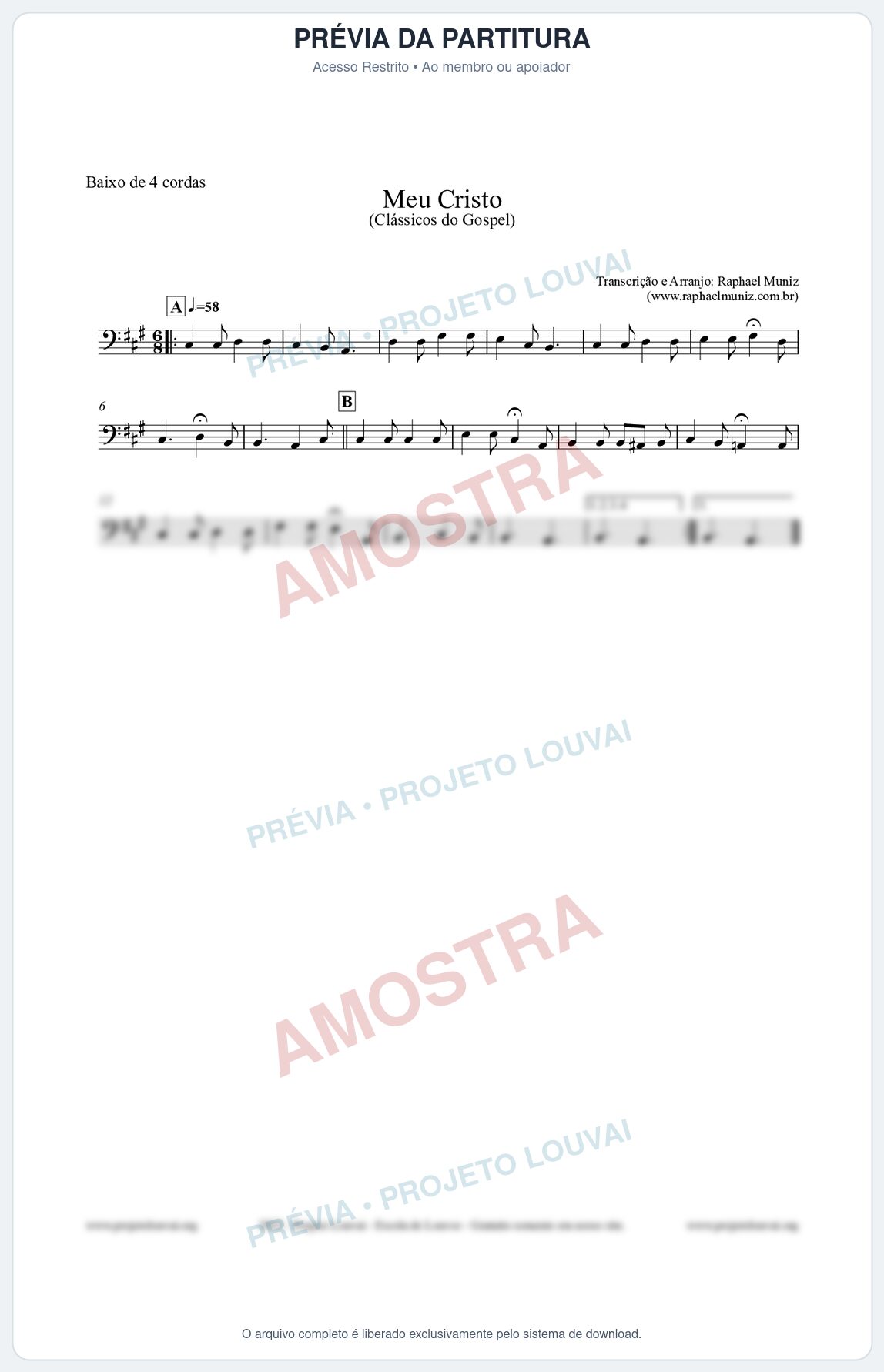 Prévia protegida da primeira página da partitura Partitura para Baixo de 4 cordas - Meu Cristo - Harpa Cristã nº32 - Clássicos do Gospel