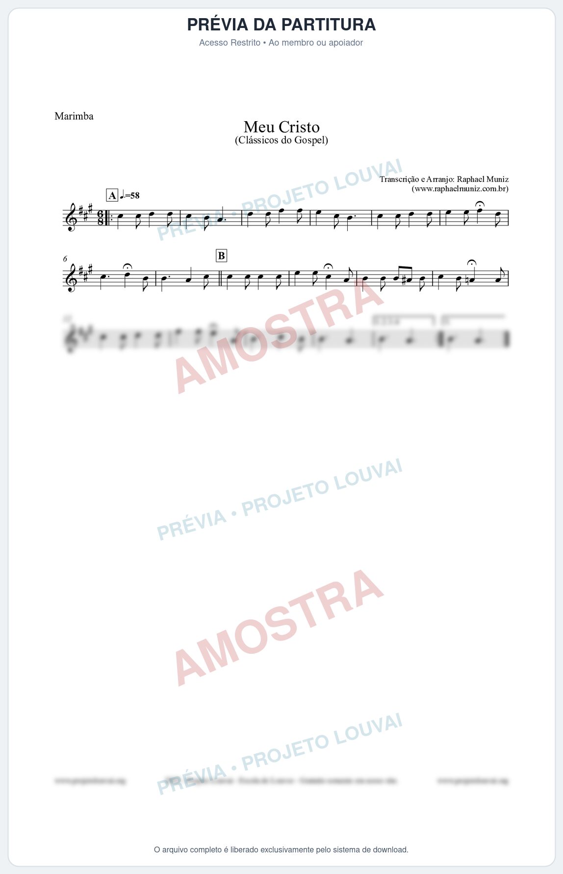 Prévia protegida da primeira página da partitura Partitura para Marimba - Meu Cristo - Harpa Cristã nº32 - Clássicos do Gospel