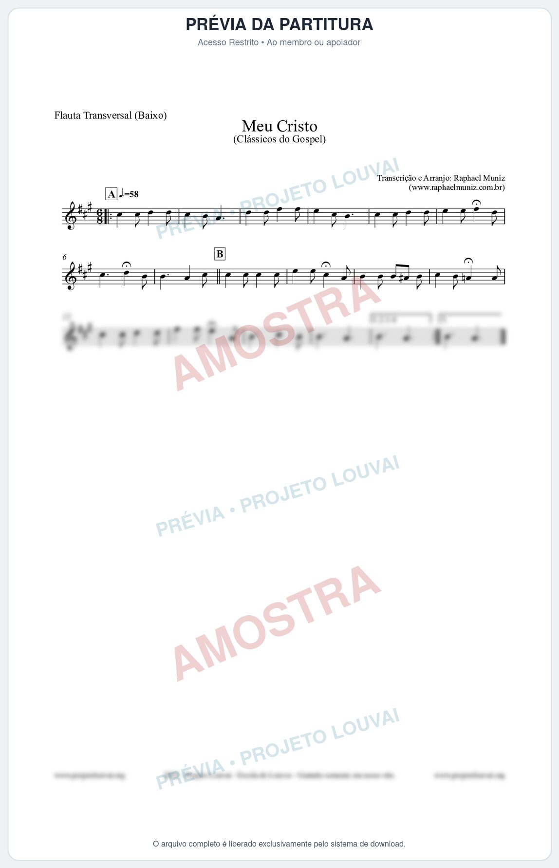 Prévia protegida da primeira página da partitura Partitura para Flauta Transversal (Baixo) - Meu Cristo - Harpa Cristã nº32 - Clássicos do Gospel