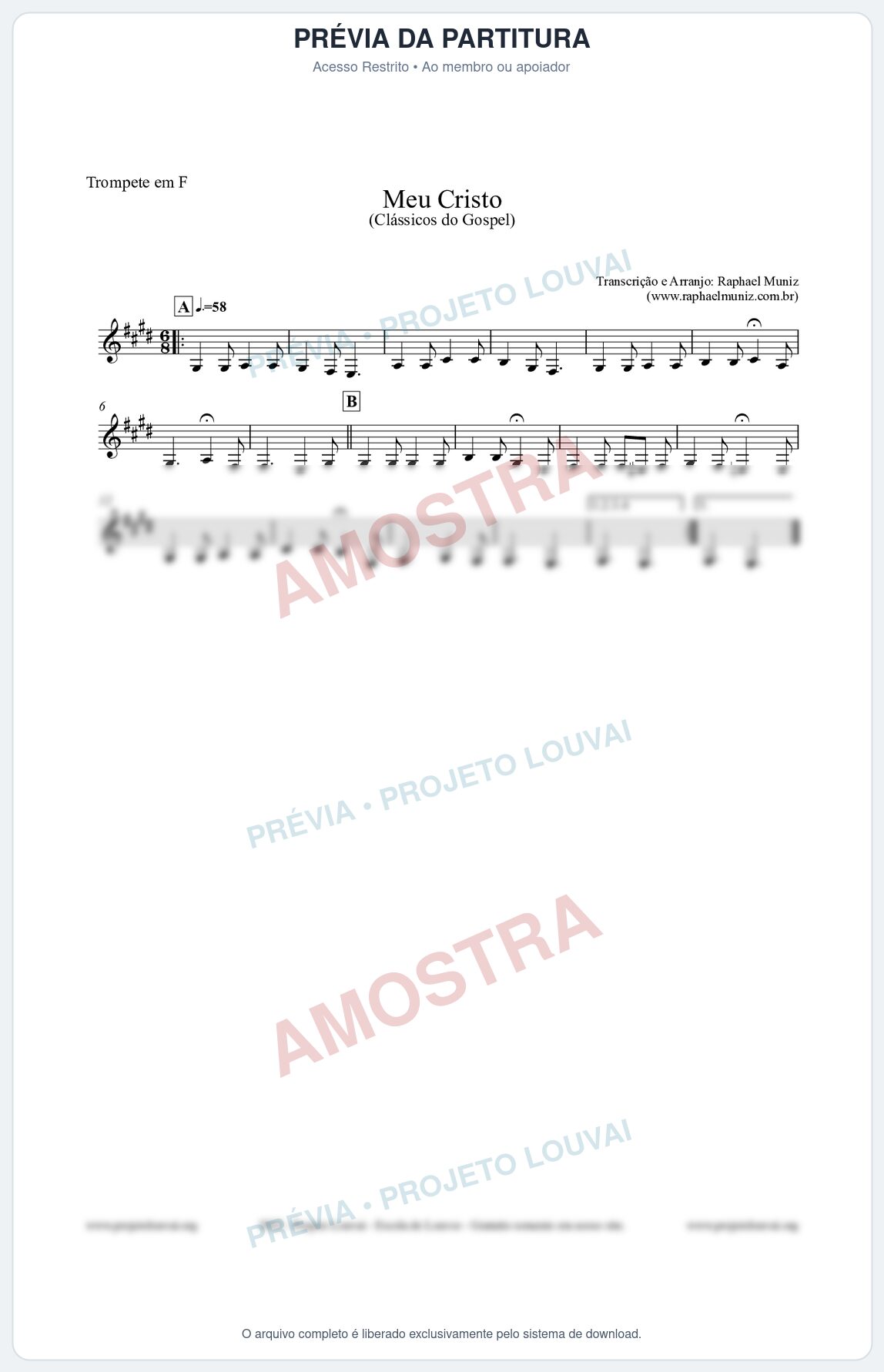 Prévia protegida da primeira página da partitura Partitura para Trompete em F - Meu Cristo - Harpa Cristã nº32 - Clássicos do Gospel