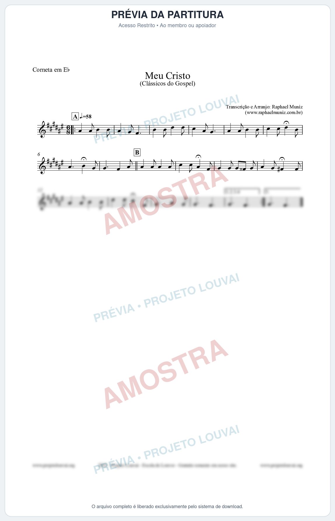 Prévia protegida da primeira página da partitura Partitura para Corneta em Eb - Meu Cristo - Harpa Cristã nº32 - Clássicos do Gospel