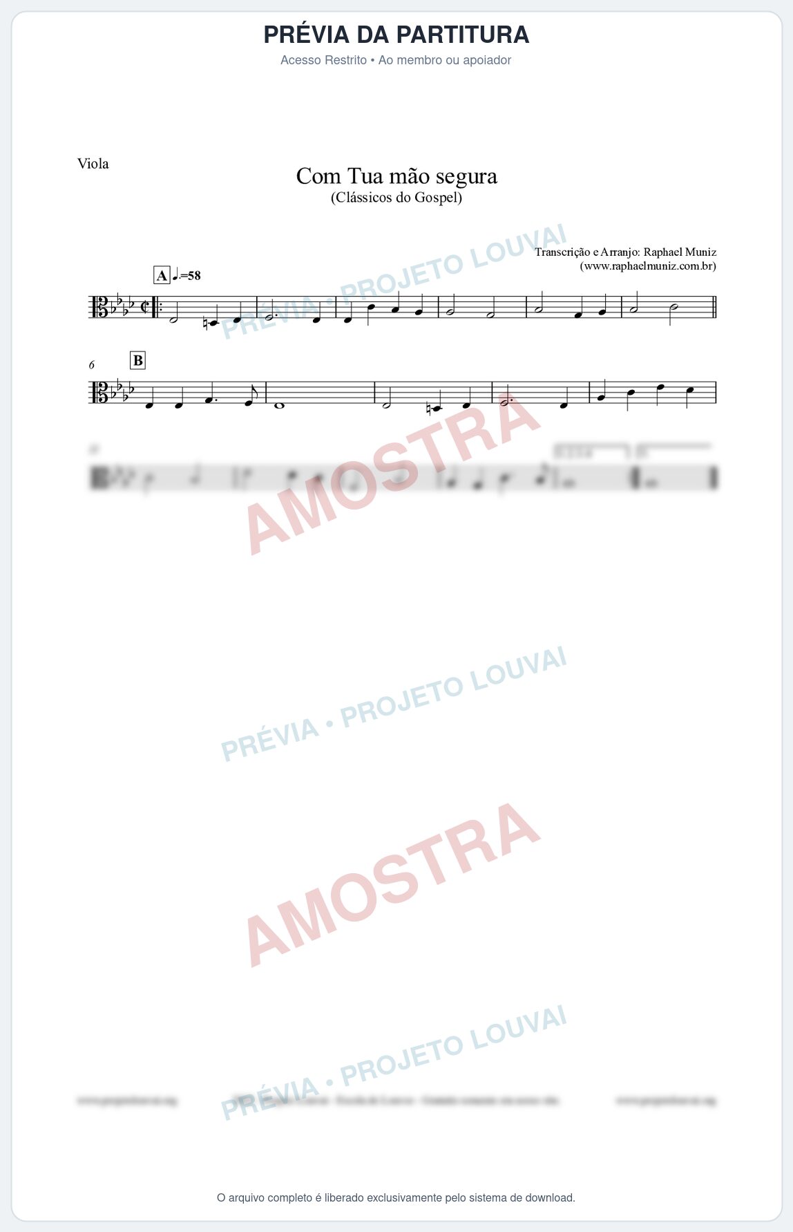 Prévia protegida da primeira página da partitura Partitura para Viola - Com tua mão segura - Harpa Cristã nº33 - Clássicos do Gospel