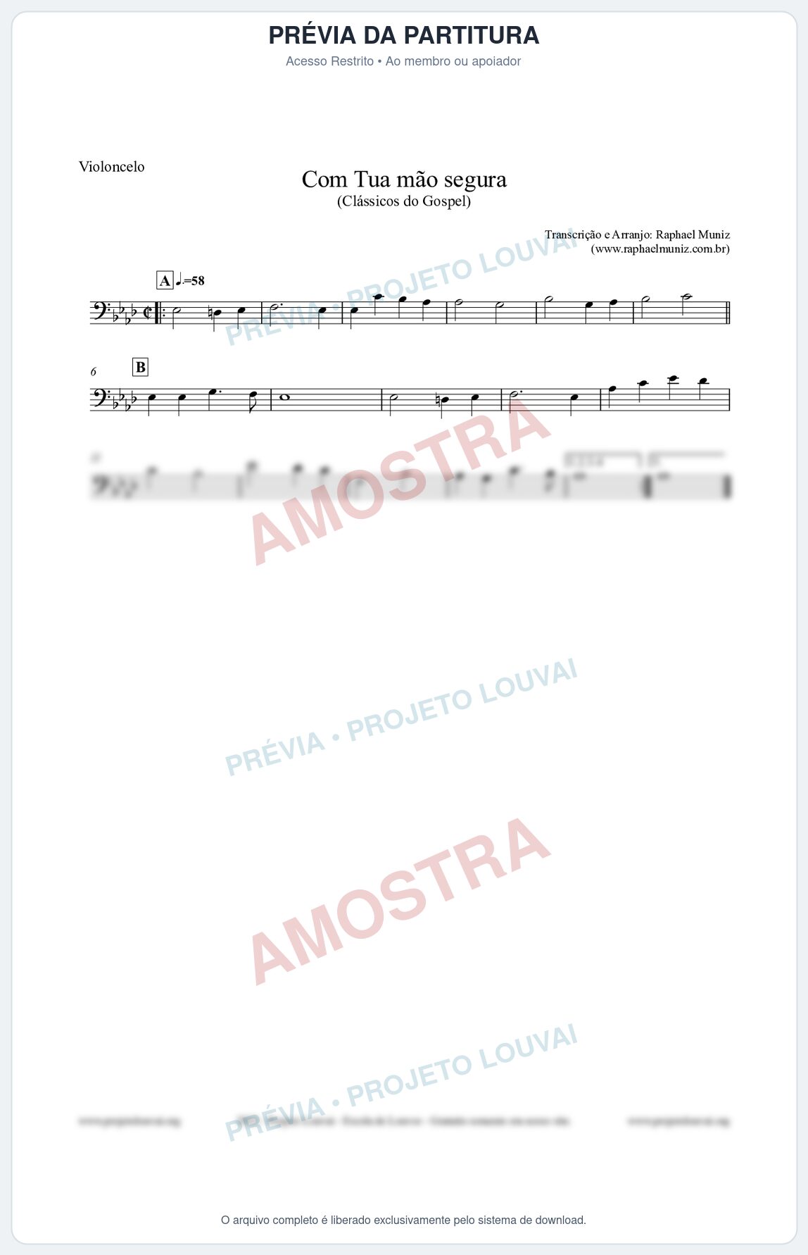 Prévia protegida da primeira página da partitura Partitura para Violoncelo - Com tua mão segura - Harpa Cristã nº33 - Clássicos do Gospel