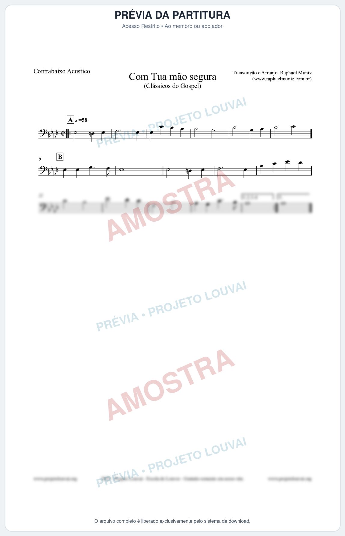 Prévia protegida da primeira página da partitura Partitura para Contrabaixo Acústico - Com tua mão segura - Harpa Cristã nº33 - Clássicos do Gospel