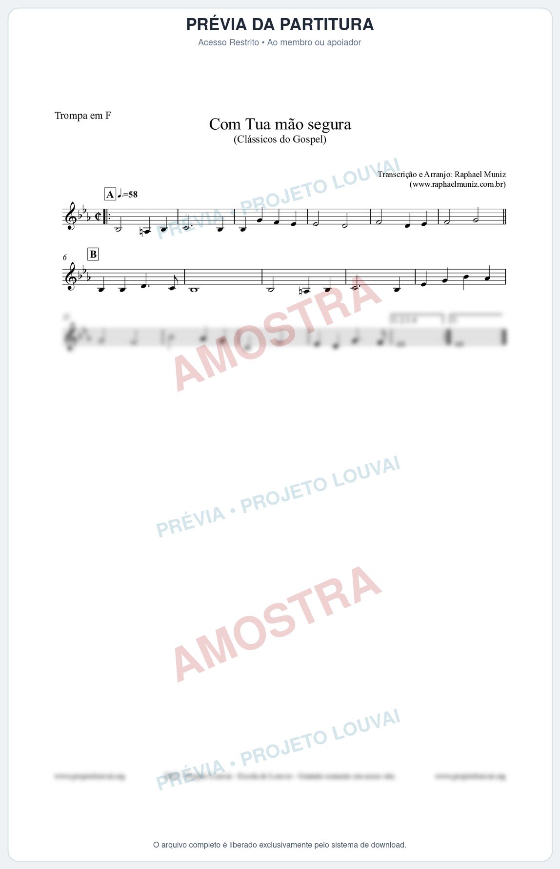 Prévia protegida da primeira página da partitura Partitura para Trompa em F - Com tua mão segura - Harpa Cristã nº33 - Clássicos do Gospel