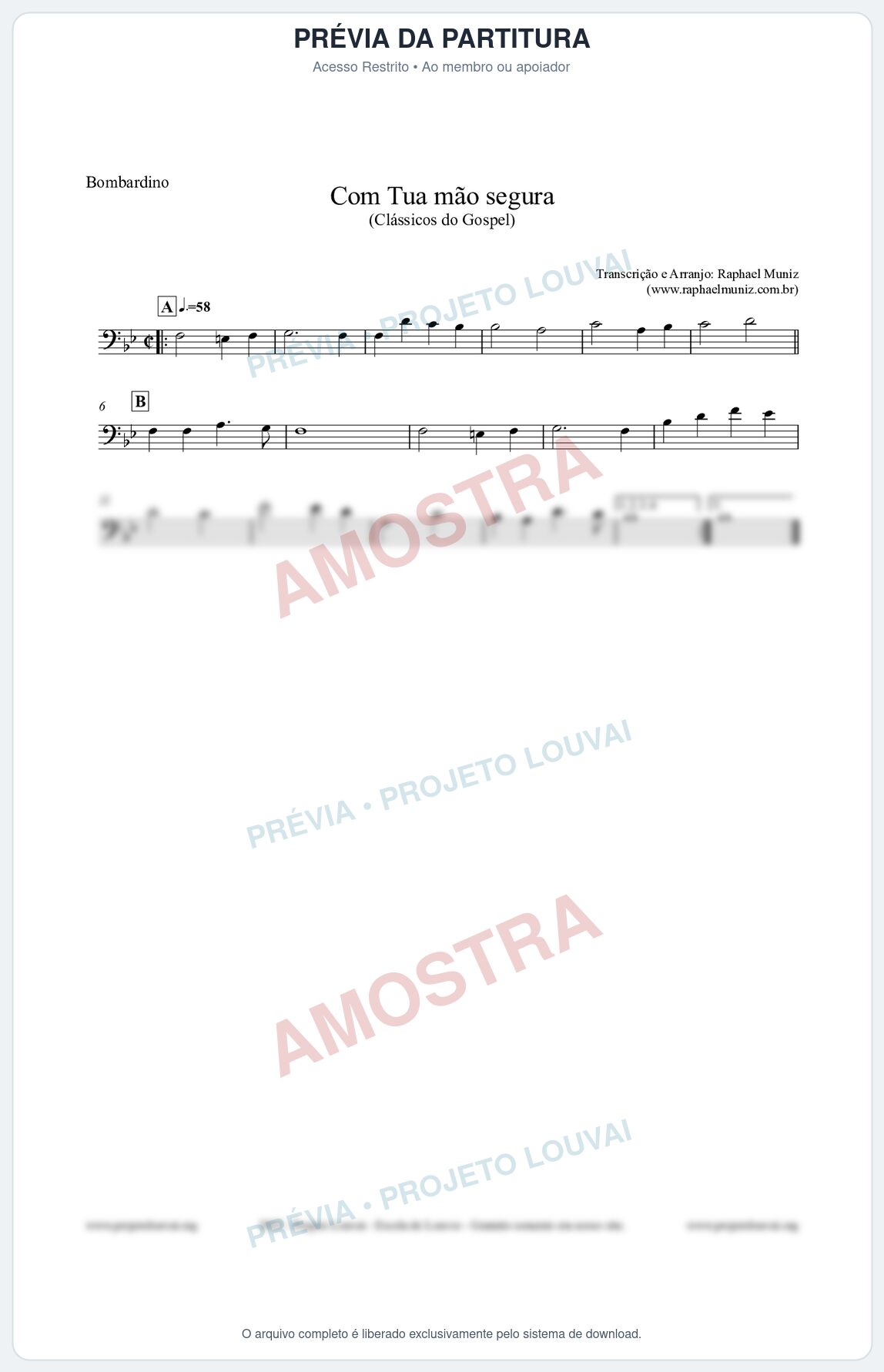Prévia protegida da primeira página da partitura Partitura para Bombardino - Com tua mão segura - Harpa Cristã nº33 - Clássicos do Gospel