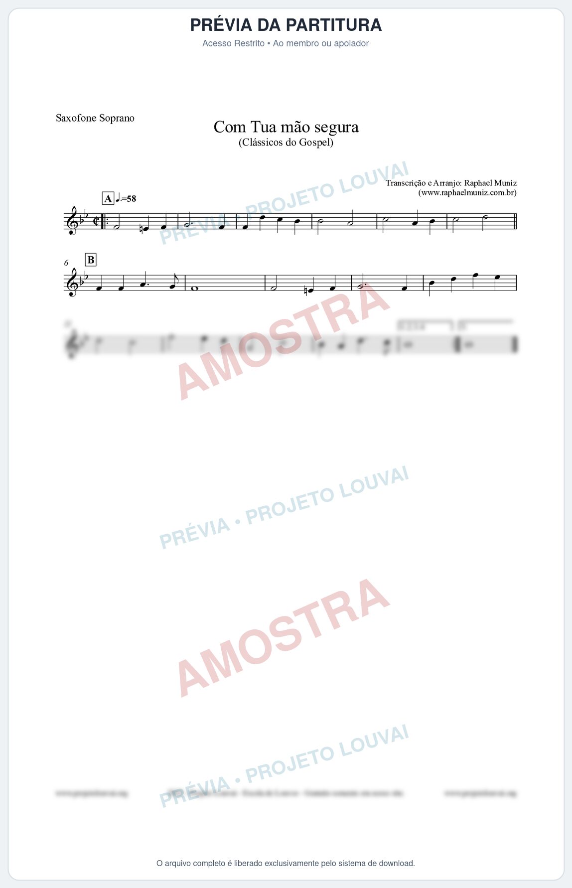 Prévia protegida da primeira página da partitura Partitura para Saxofone Soprano - Com tua mão segura - Harpa Cristã nº33 - Clássicos do Gospel