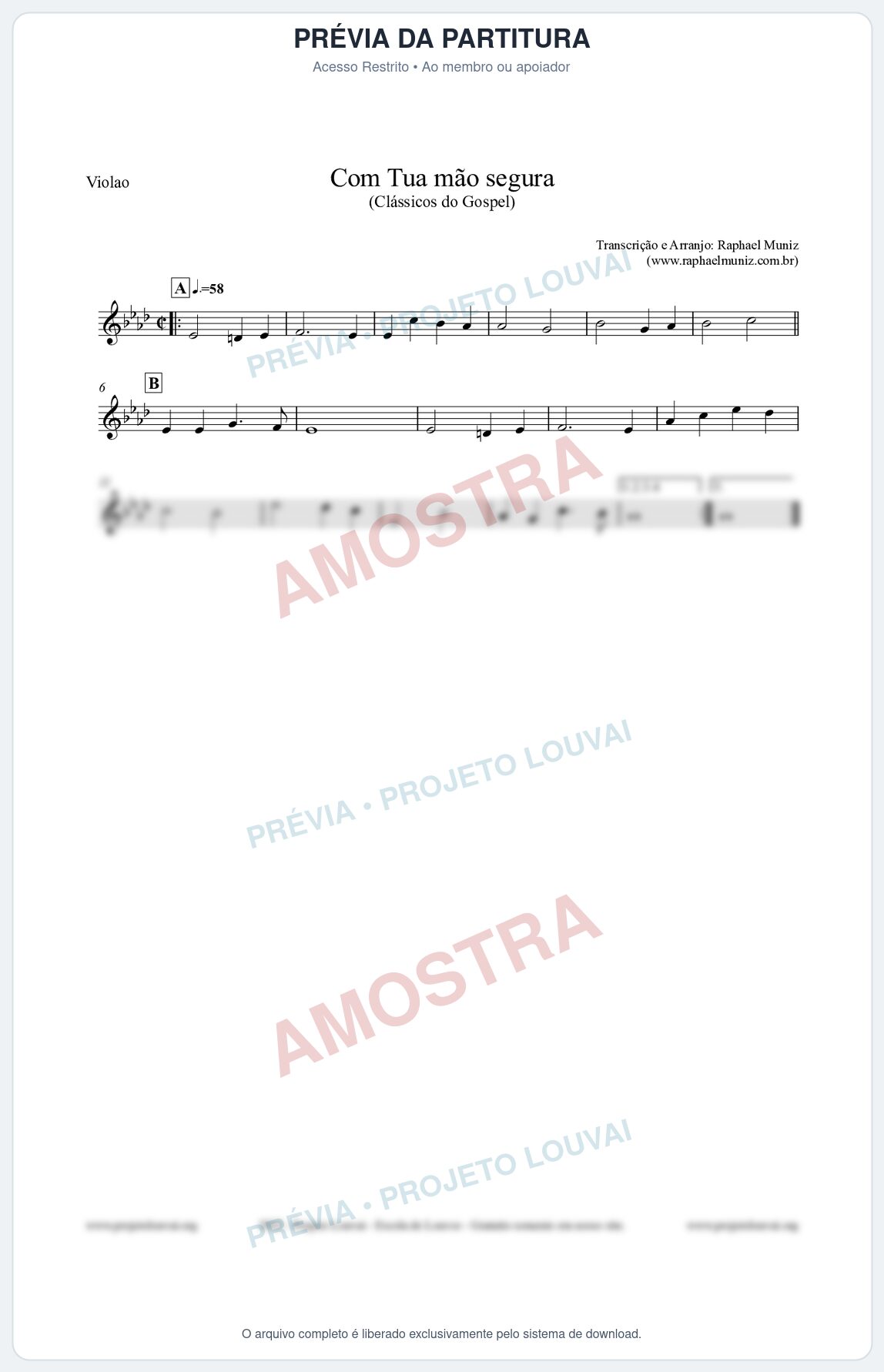 Prévia protegida da primeira página da partitura Partitura para Violão - Com tua mão segura - Harpa Cristã nº33 - Clássicos do Gospel