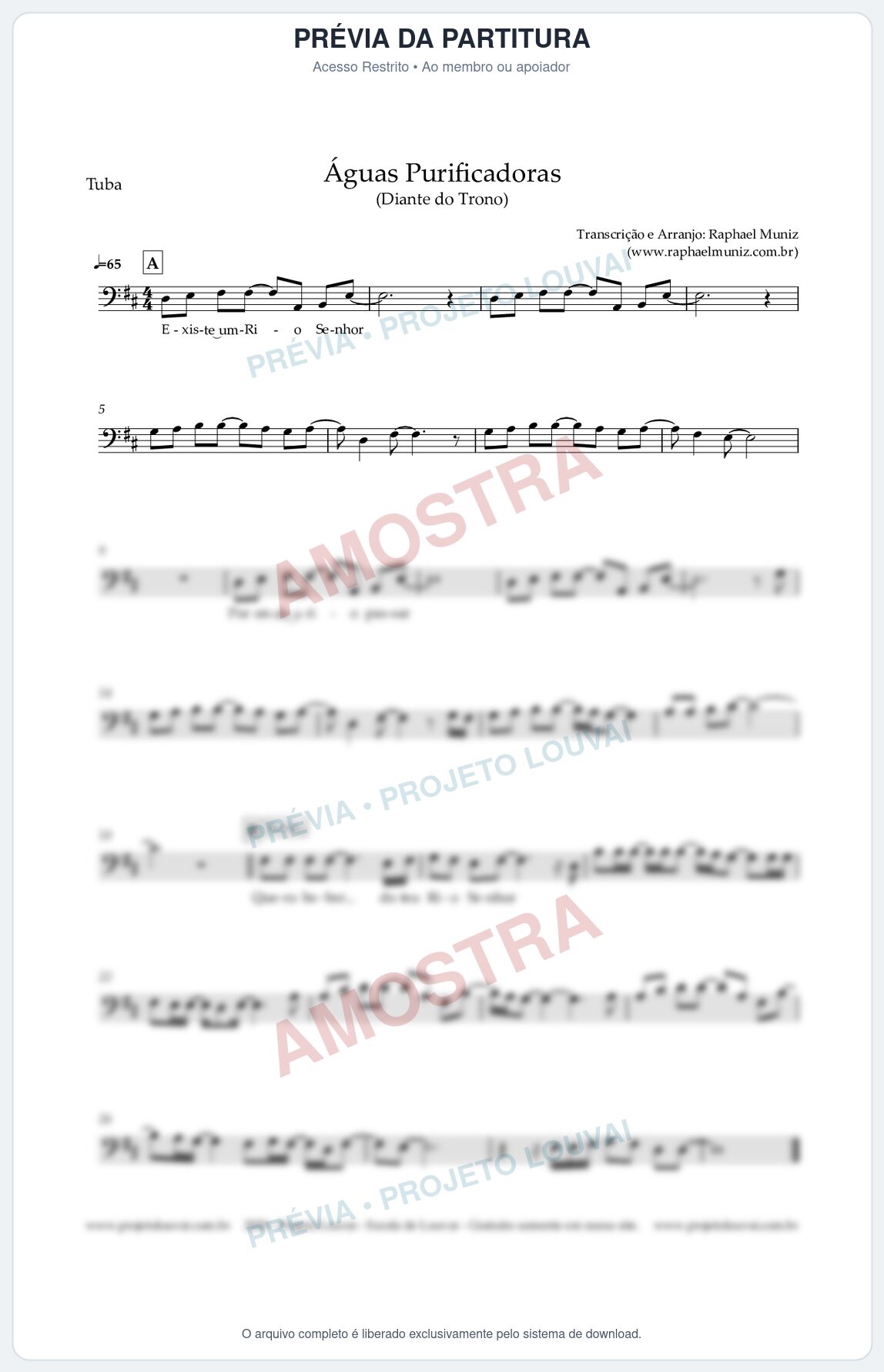 Prévia protegida da primeira página da partitura Partitura para Tuba em Dó - Águas Purificadoras - Diante do Trono