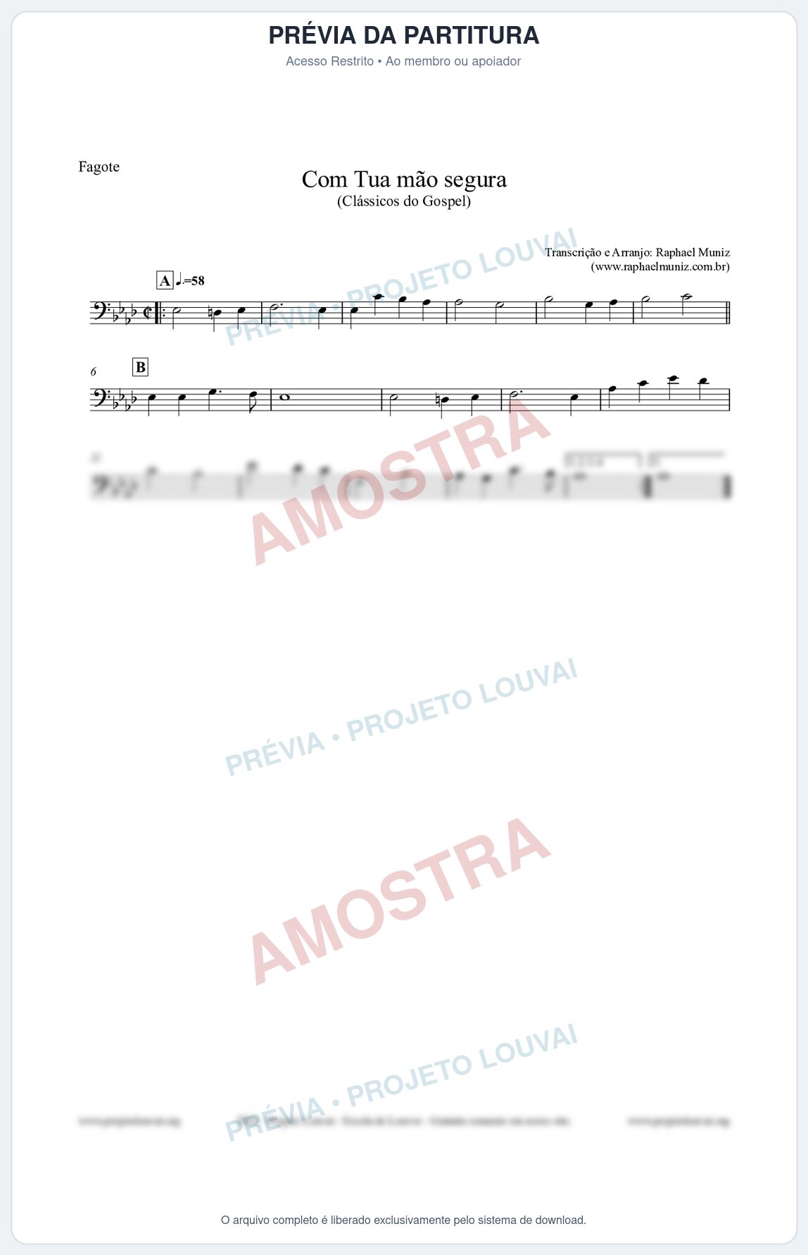 Prévia protegida da primeira página da partitura Partitura para Fagote - Com tua mão segura - Harpa Cristã nº33 - Clássicos do Gospel
