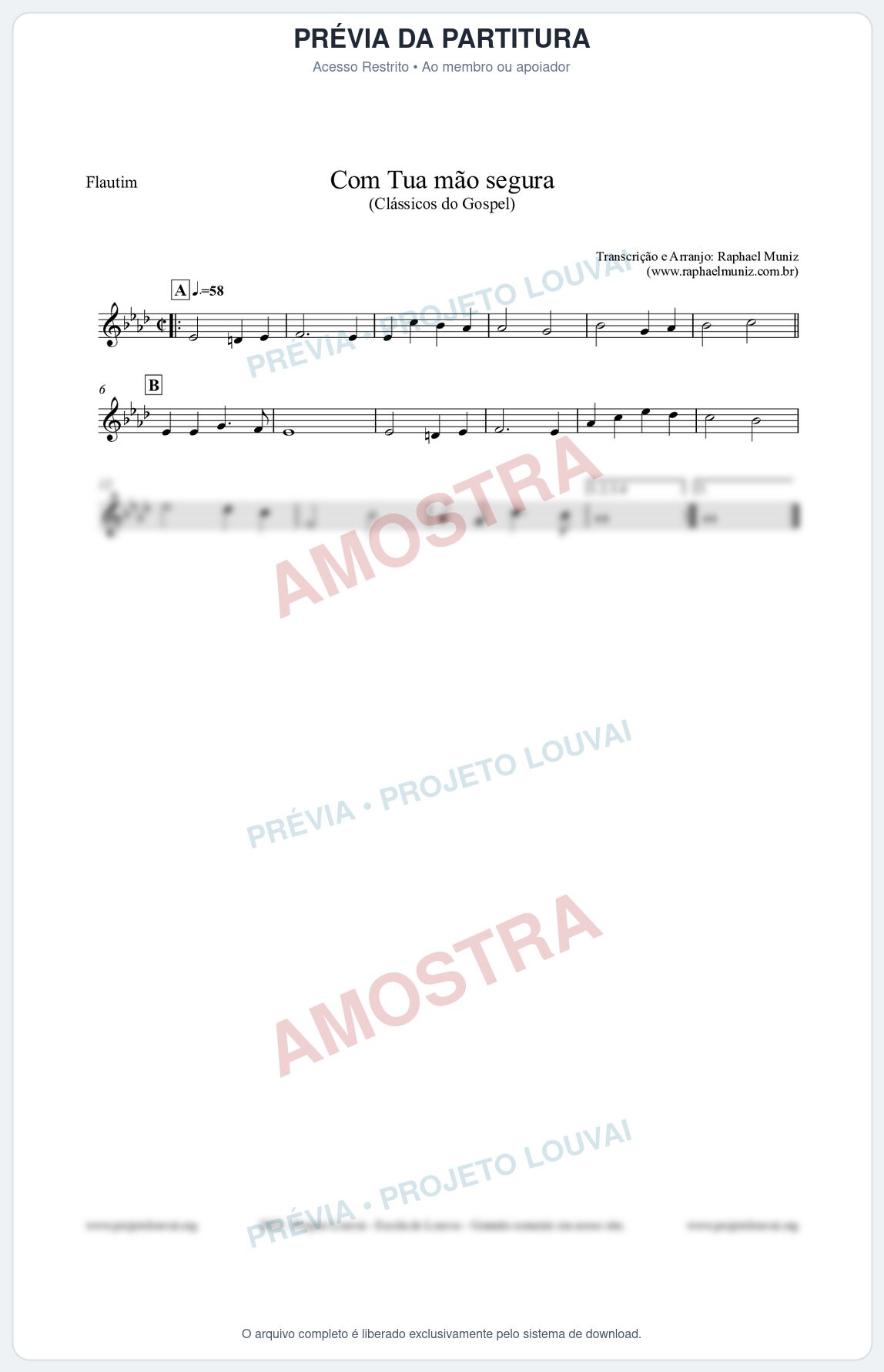 Prévia protegida da primeira página da partitura Partitura para Flautim - Com tua mão segura - Harpa Cristã nº33 - Clássicos do Gospel