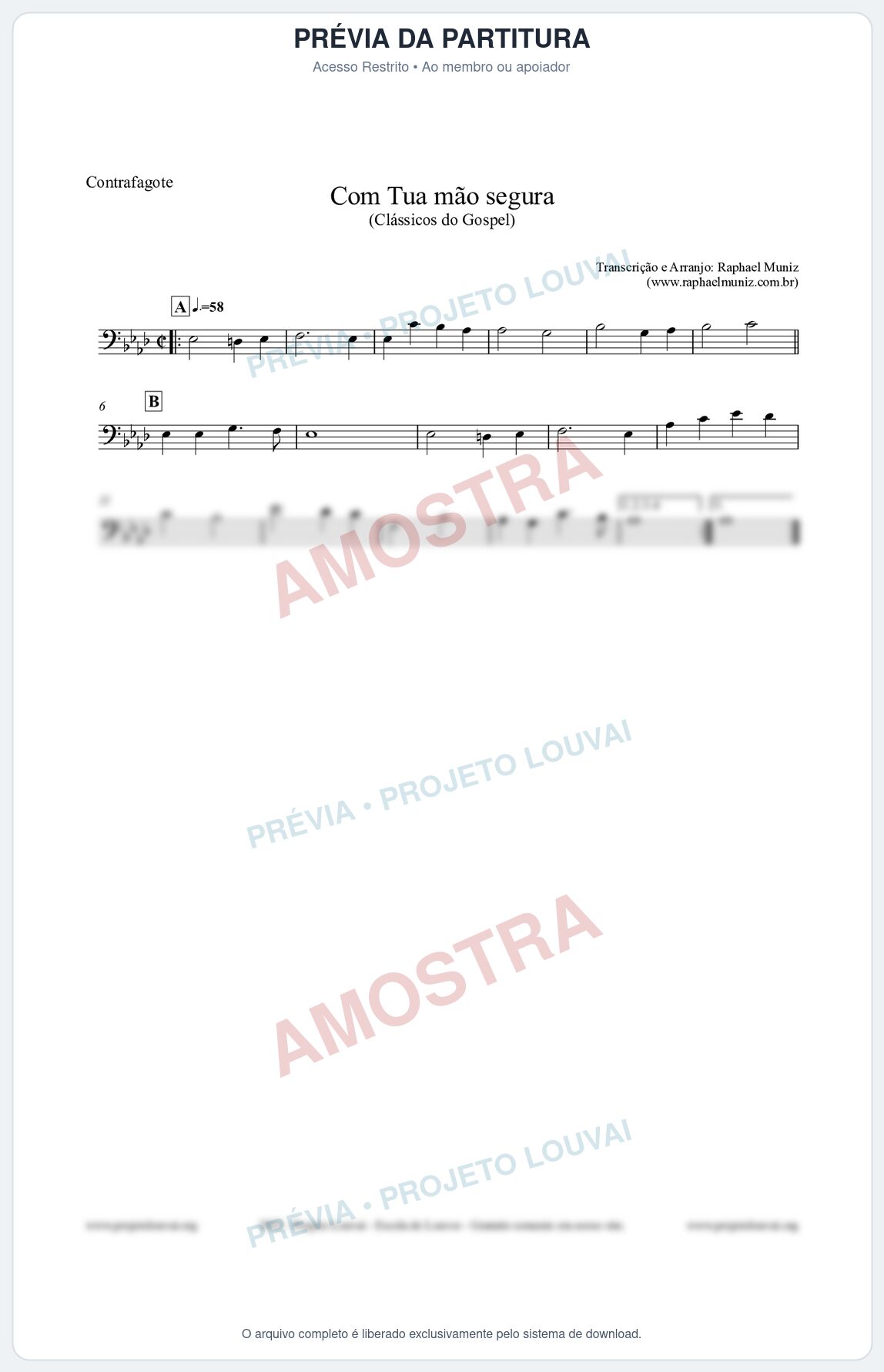 Prévia protegida da primeira página da partitura Partitura para Contrafagote - Com tua mão segura - Harpa Cristã nº33 - Clássicos do Gospel
