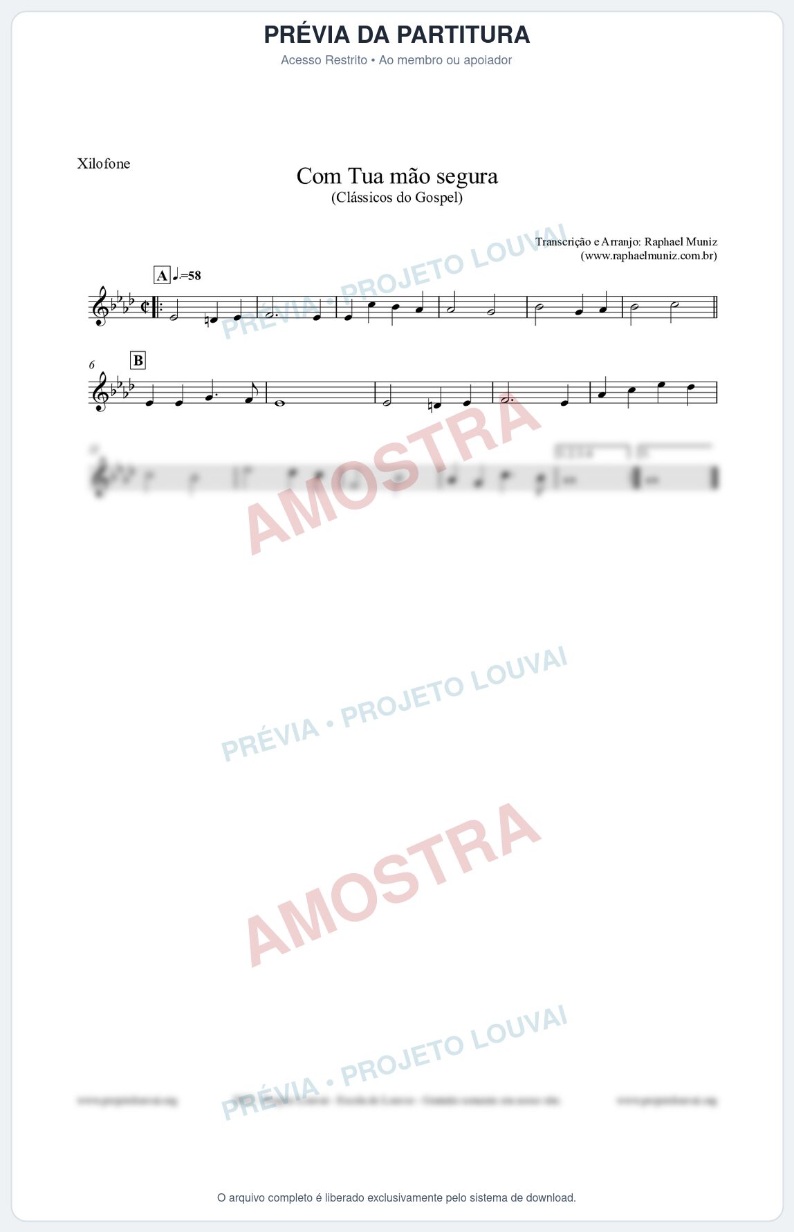Prévia protegida da primeira página da partitura Partitura para Xilofone - Com tua mão segura - Harpa Cristã nº33 - Clássicos do Gospel