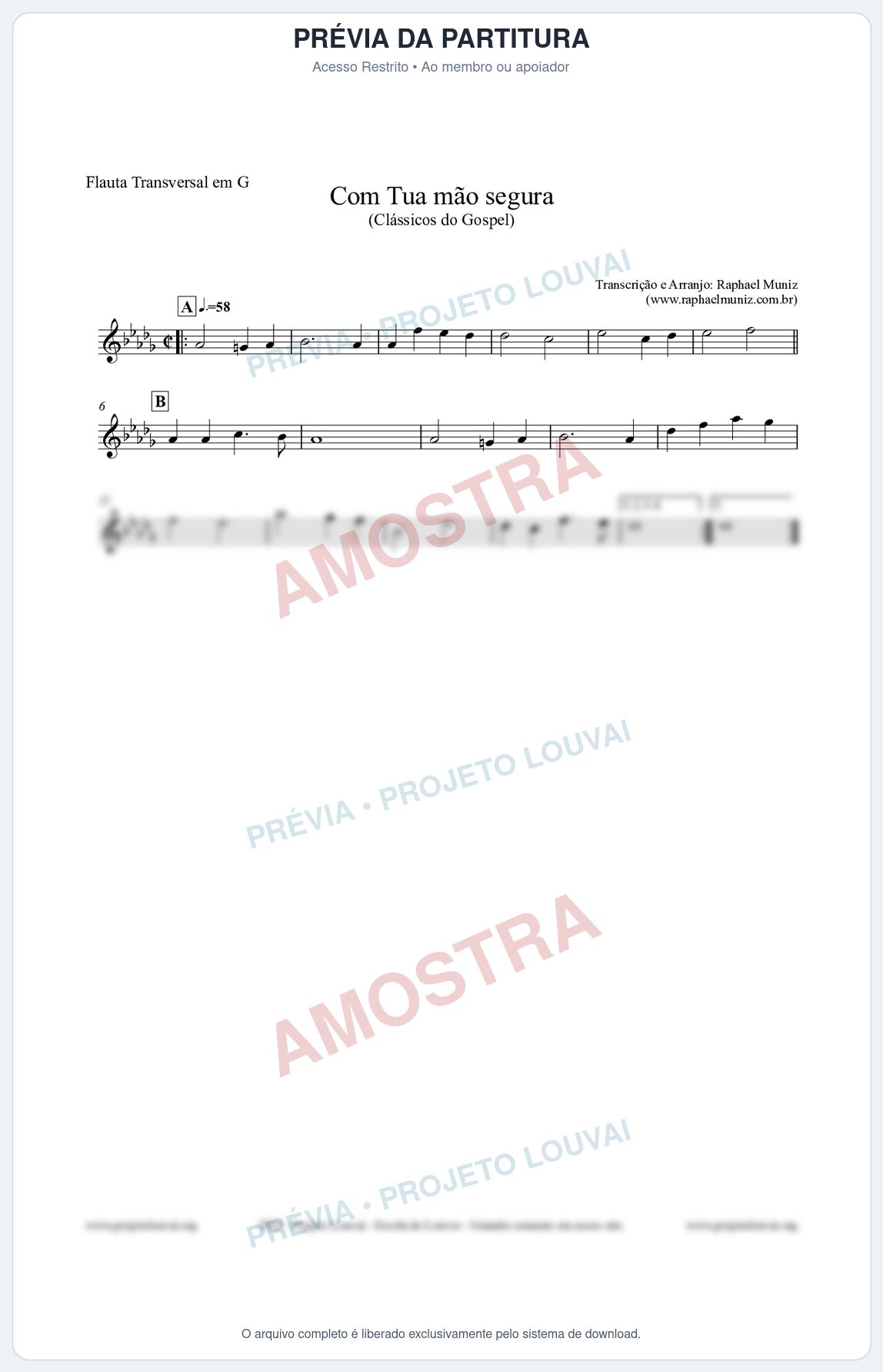 Prévia protegida da primeira página da partitura Partitura para Flauta Transversal em G - Com tua mão segura - Harpa Cristã nº33 - Clássicos do Gospel