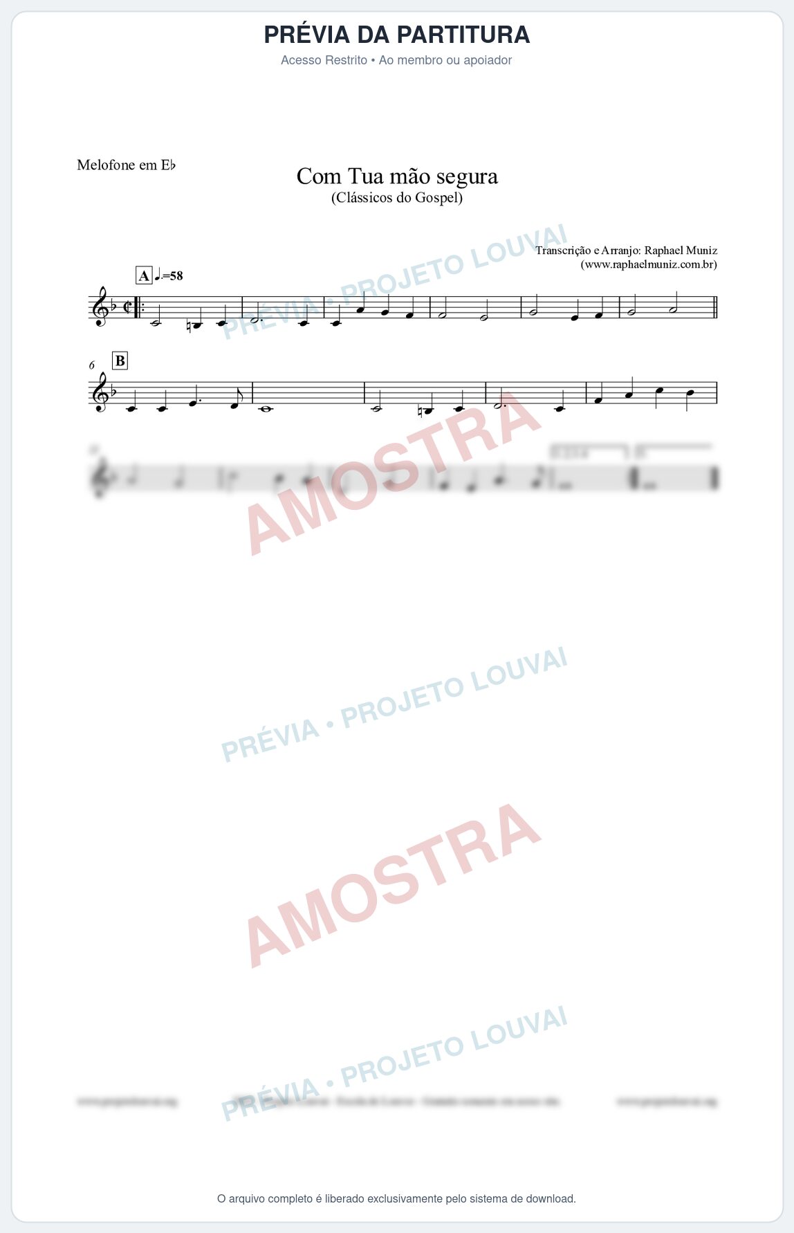 Prévia protegida da primeira página da partitura Partitura para Melofone em Eb - Com tua mão segura - Harpa Cristã nº33 - Clássicos do Gospel