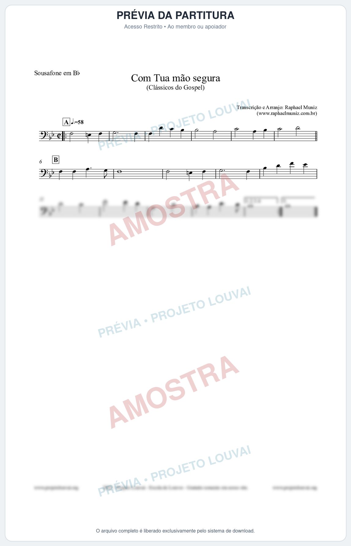 Prévia protegida da primeira página da partitura Partitura para Sousafone em Bb - Com tua mão segura - Harpa Cristã nº33 - Clássicos do Gospel